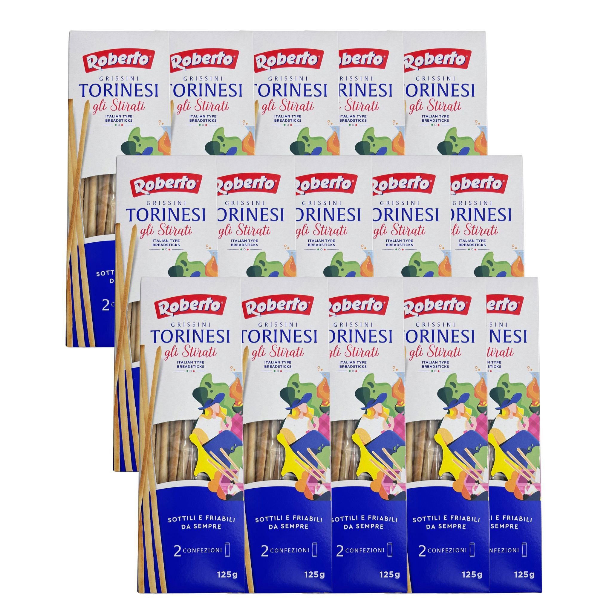Roberto Industria Alimentare SRL Knabberei Roberto Grissini Torinesi 15x125g, (dünne Torinesi Stangen als Snack, Beilage oder im Büro)