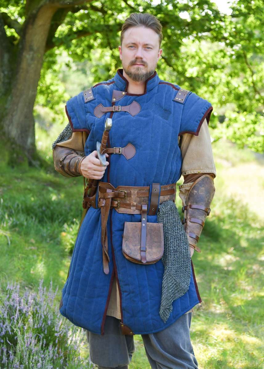 Battle Merchant Wikinger-Kostüm Mittelalter Gambeson Used-Look, blau - braun „Vari“