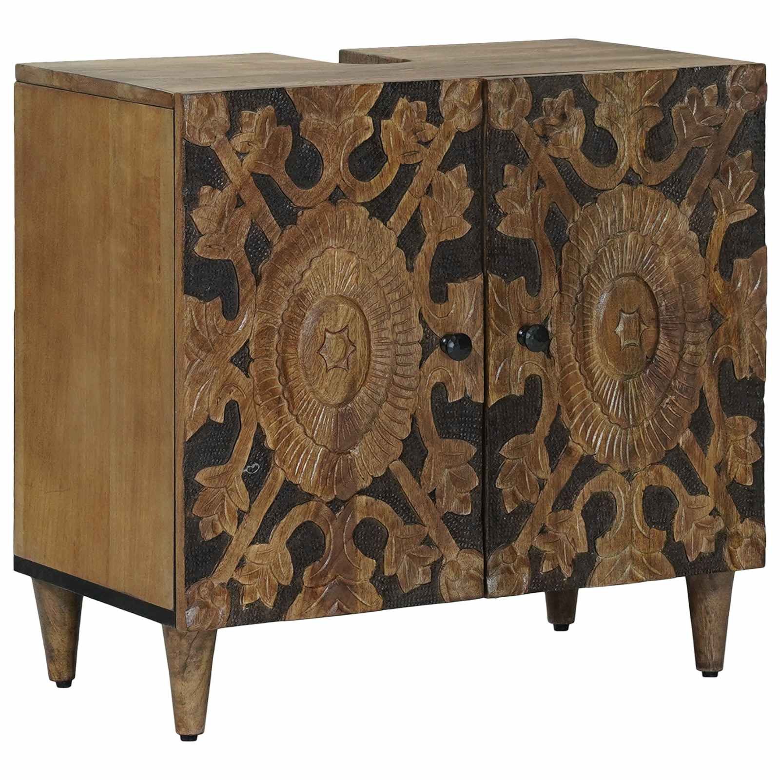 vidaXL Badezimmer-Set Waschbeckenschrank Braun 62 x 33 x 58 cm Massivholz, (1-St)