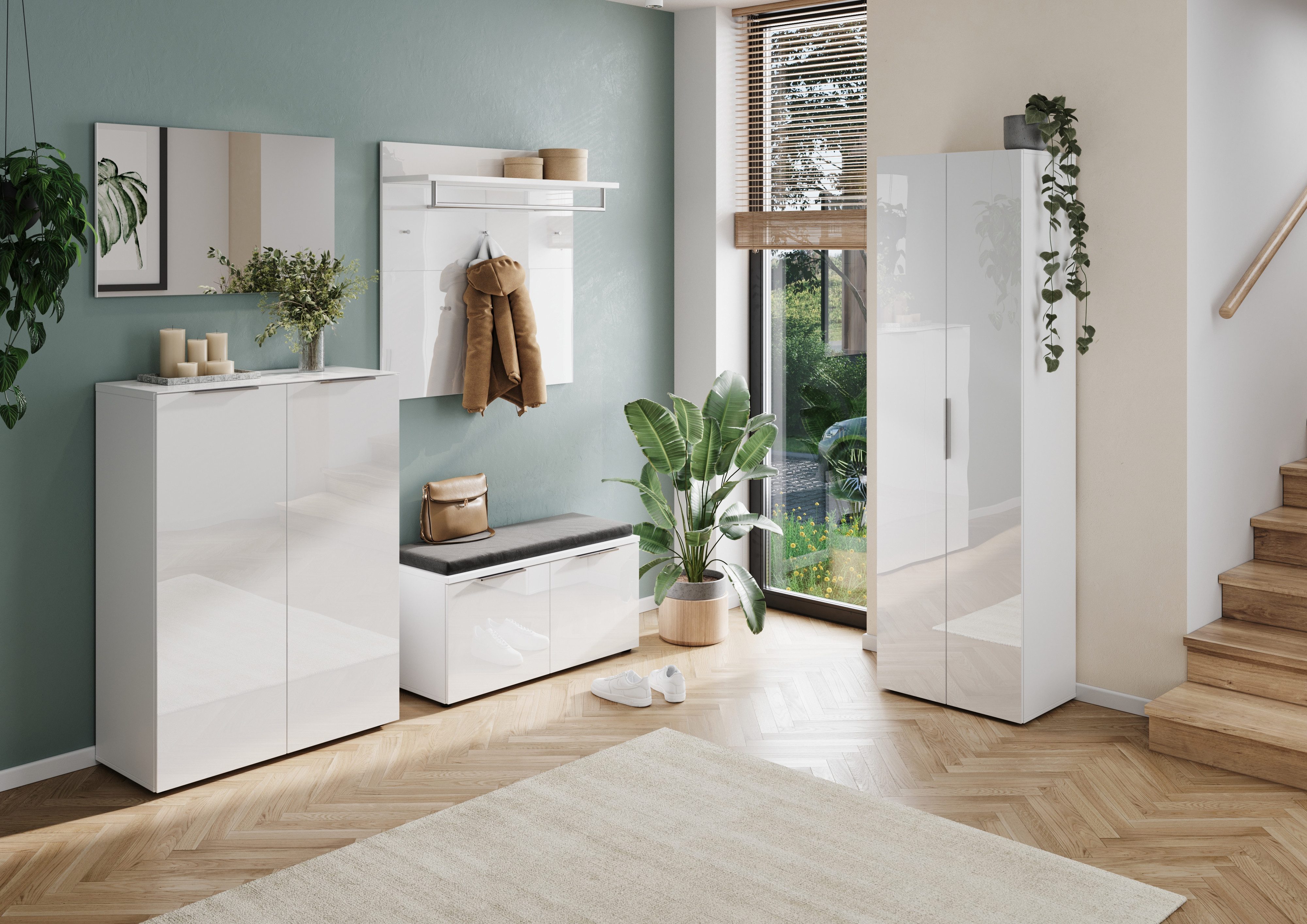 GERMANIA Schuhschrank Oakland mit Glasfront Breite: 87 cm, Türdämpfung, verstellbare Böden, Made in Germany – Bild 2 von 5
