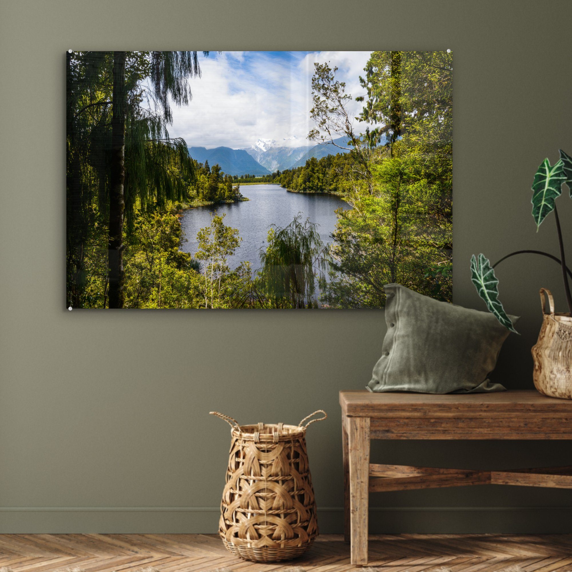 Wald Acrylglasbild Gletscher Fox St), Neuseeland, in Acrylglasbilder MuchoWow Blick & Schlafzimmer und auf Franz Wohnzimmer (1 Josef mit die