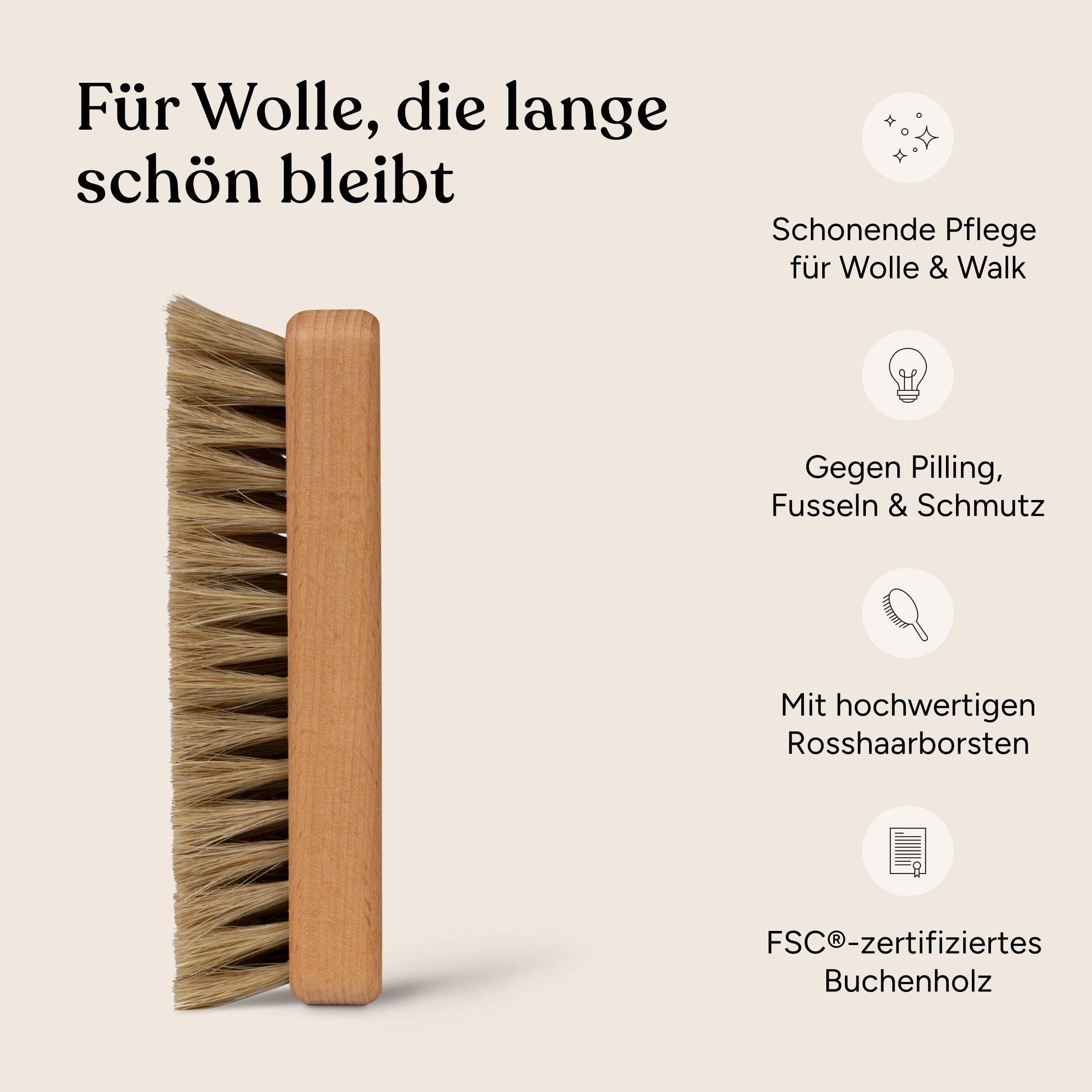 Ehrenkind Reinigungsbürste Kleiderbürste, für Walk und Wollkleidung, (Wollpflegebürste mit Rosshaarborsten), Schonende Trockenpflege – Bild 3 von 5