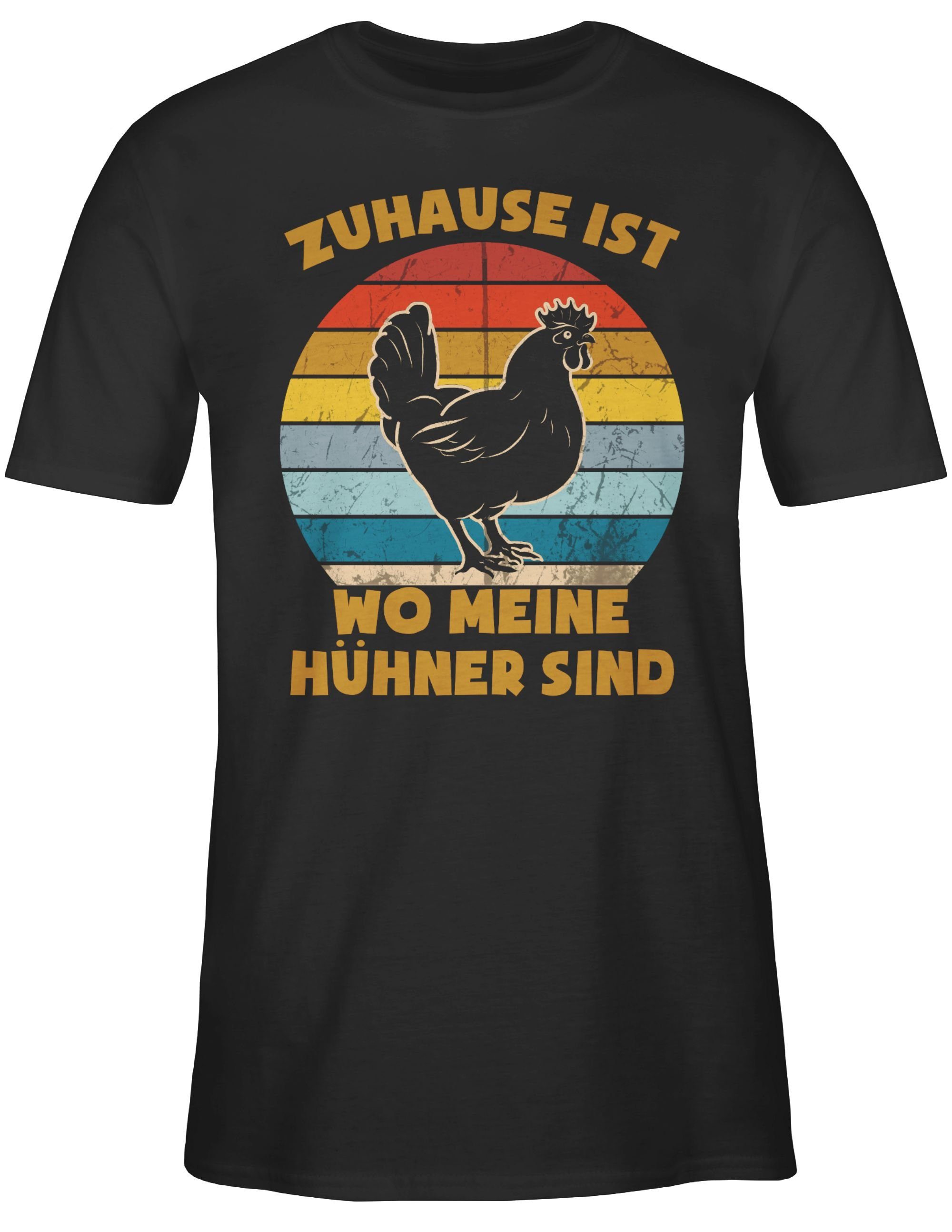 Schwarz Spruch wo Sprüche ist T-Shirt - mit Vintage sind Zuhause meine Shirtracer Hühner Statement 01