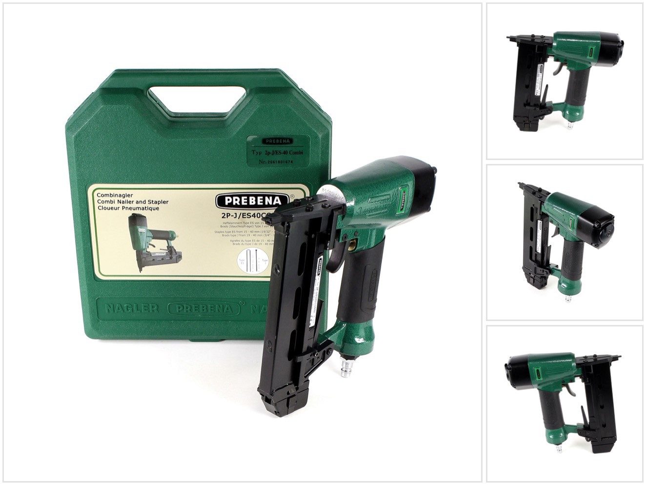 Prebena Druckluft-Nagler Druckluftnagler 2P-J/ES 40 COMBI 5 bis 7 Bar - im Transportkoffer