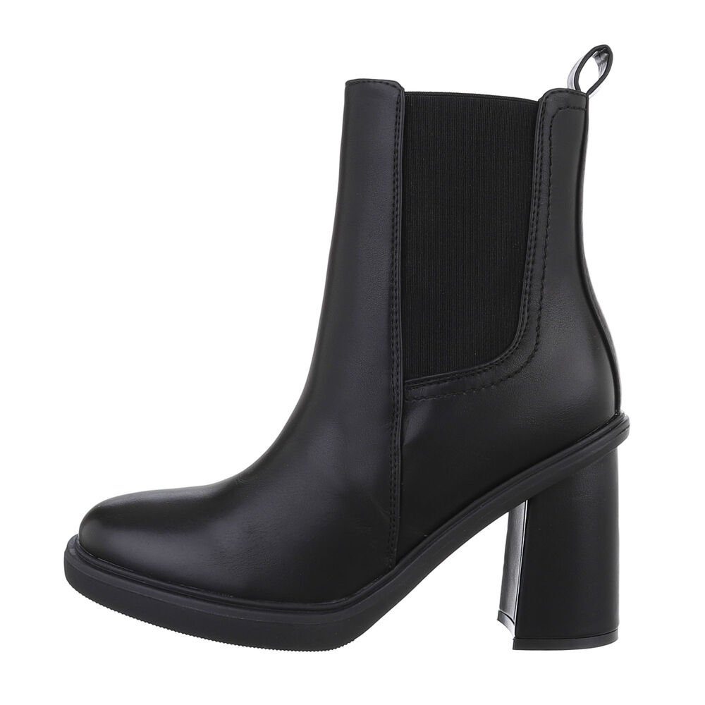 Ital-Design Damen Elegant High-Heel-Stiefelette Blockabsatz Schwarz Stiefeletten High-Heel in