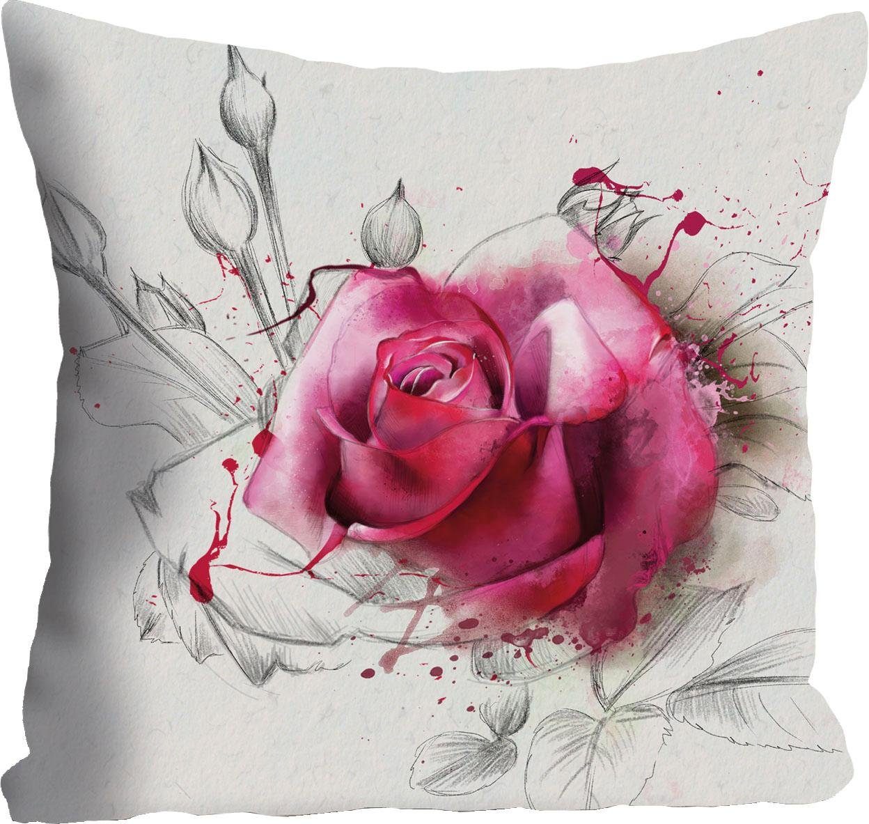 queence Dekokissen Rosenblüte, Kissenhülle ohne Füllung, 1 Stück