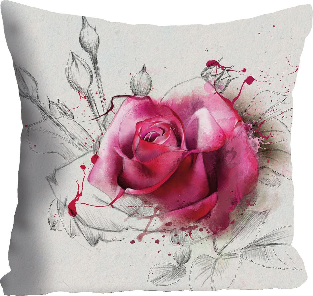 queence Dekokissen Rosenblüte, Kissenhülle ohne Füllung, 1 Stück,  Hochwertiger Satin aus Polyester | Dekokissen