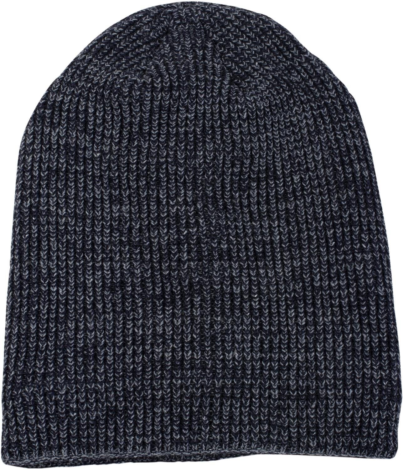 styleBREAKER Mütze Strickmütze Fleece Melierte mit (1-St) Dunkelblau-Grau Beanie Feinstrick