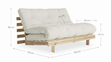 Karup Design 2-Sitzer Schlafsofa ROOTS 140 cm Sofa Gestell Kiefer Massivholz Bezug Natural