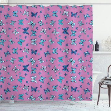 Abakuhaus Duschvorhang Moderner Digitaldruck mit 12 Haken auf Stoff Wasser Resistent Breite 175 cm, Höhe 180 cm, Blau Und Pink Schmetterlinge