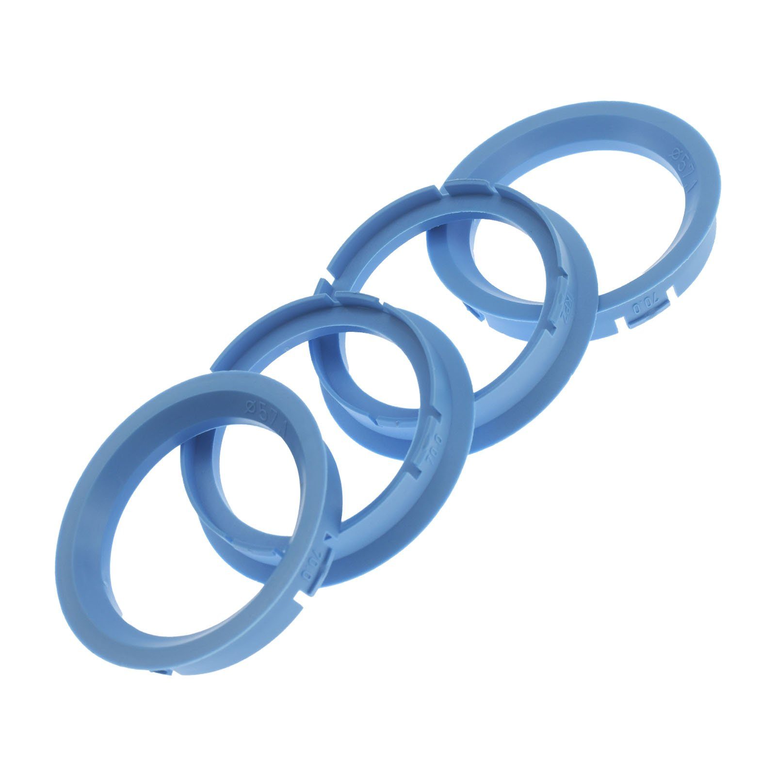 BRANDT AUTOMOTIVE Reifenstift 4X Zentrierringe Hellblau Felgen Ringe + 1x Reifen Kreide Fett Stift, Maße: 70,0 x 57,1 mm