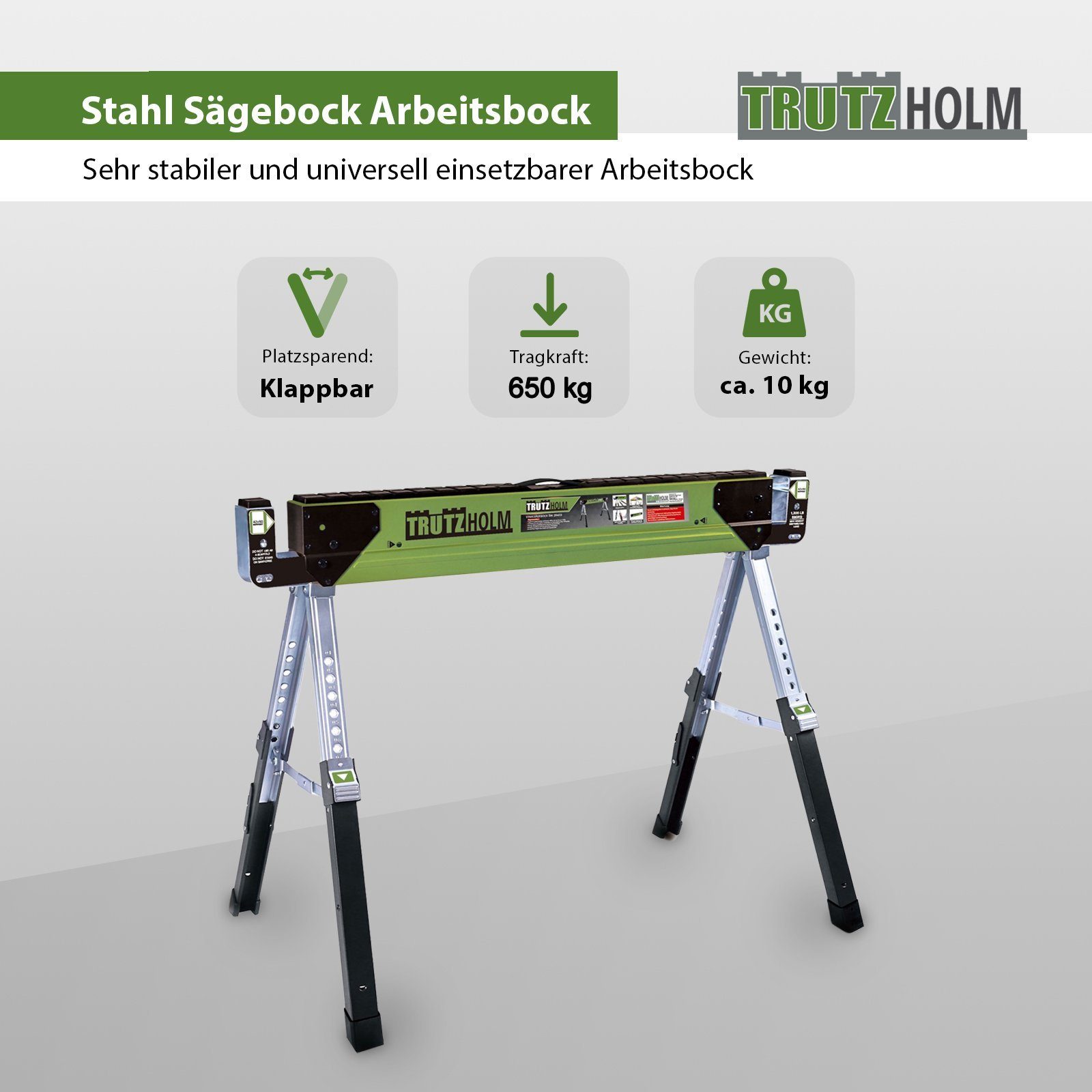 Thumbnail - TRUTZHOLM Sägebock Stahl Falt Arbeitsbock höhenverstellbar 650 kg klappbar Werkbock, 650 kg max. Belastbarkeit, (Einzeln...
