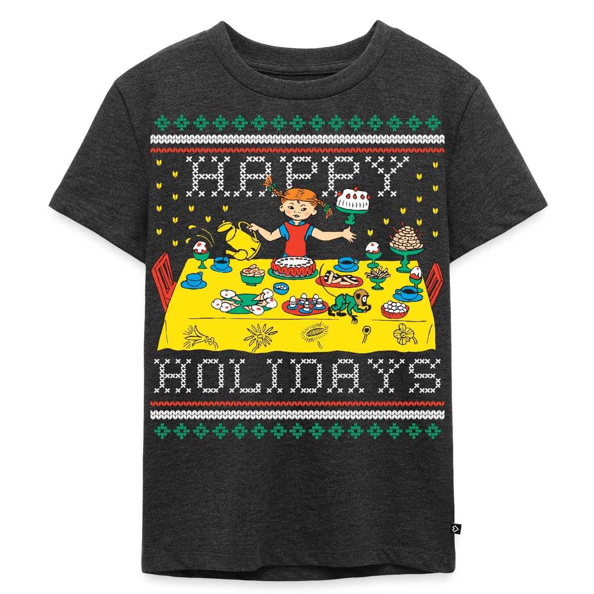 T-Shirt Pippi Langstrumpf Happy Holidays Ugly Christmas Kinder Premium T-Shirt