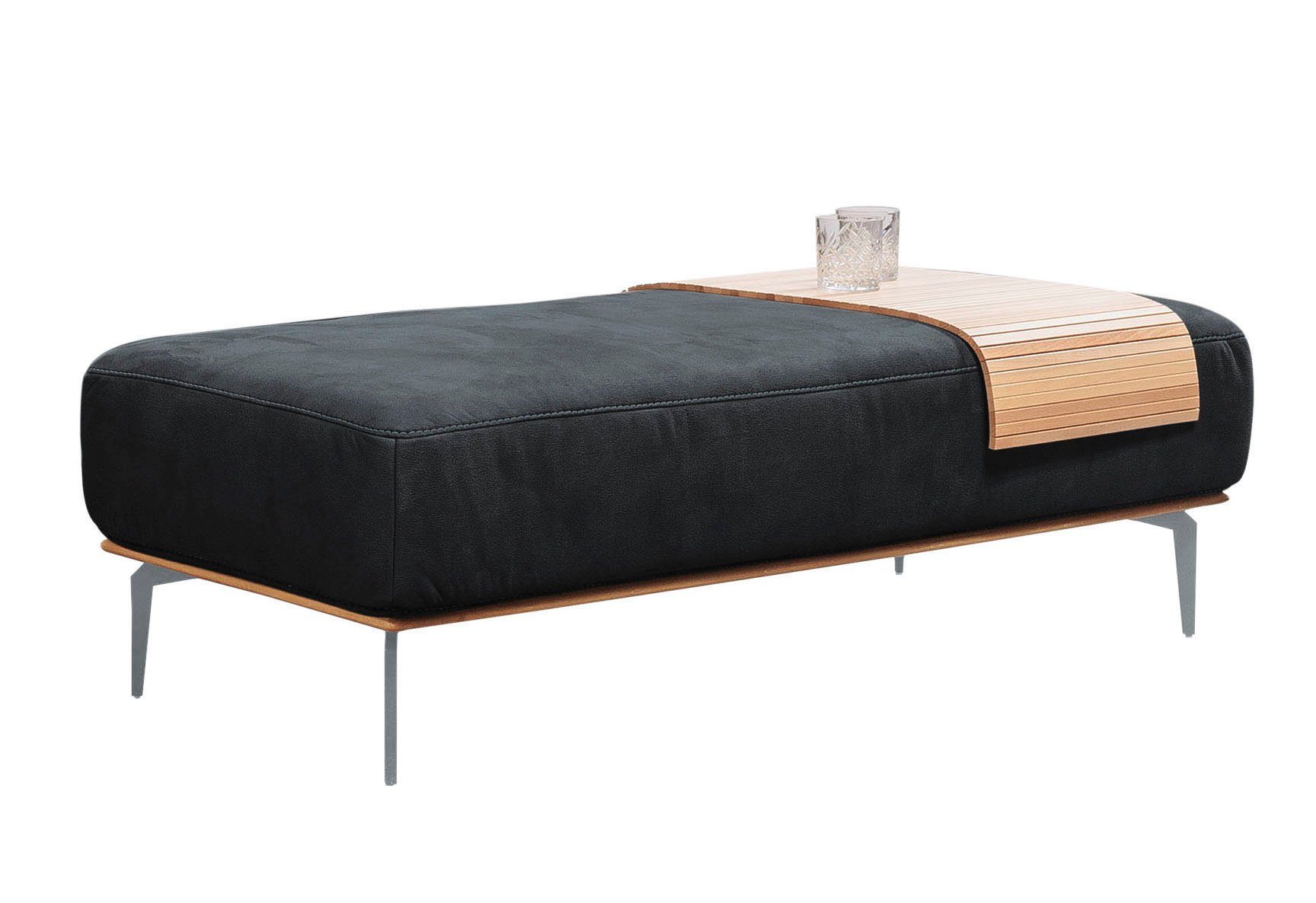 W.SCHILLIG Polsterhocker run, mit elegantem Holzsockel, Füße in Silber matt, Breite 150 cm
