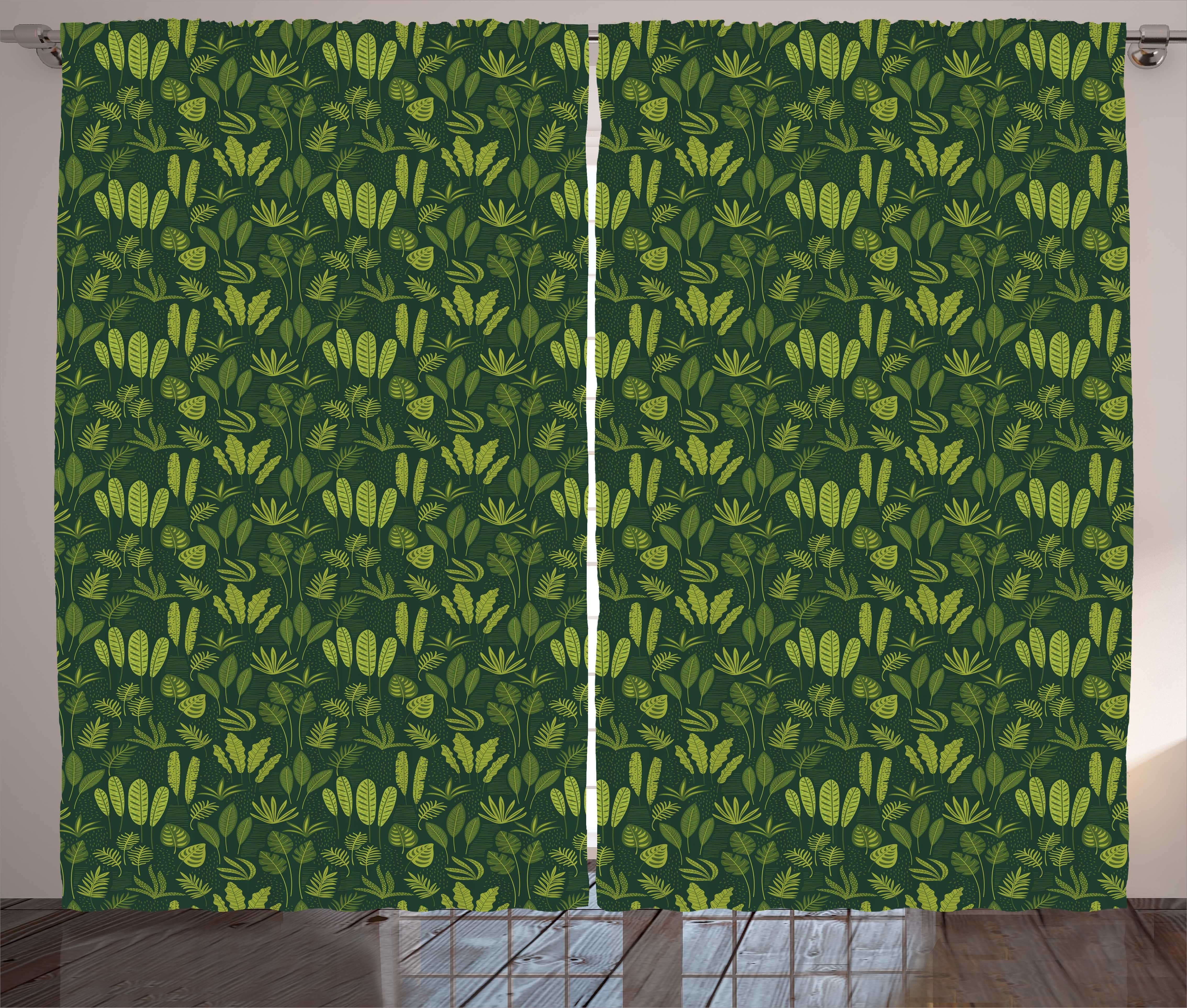Gardine Schlafzimmer Kräuselband Vorhang mit Schlaufen und Haken, Abakuhaus, Botanik Cartoon-Stil Tropical Flora