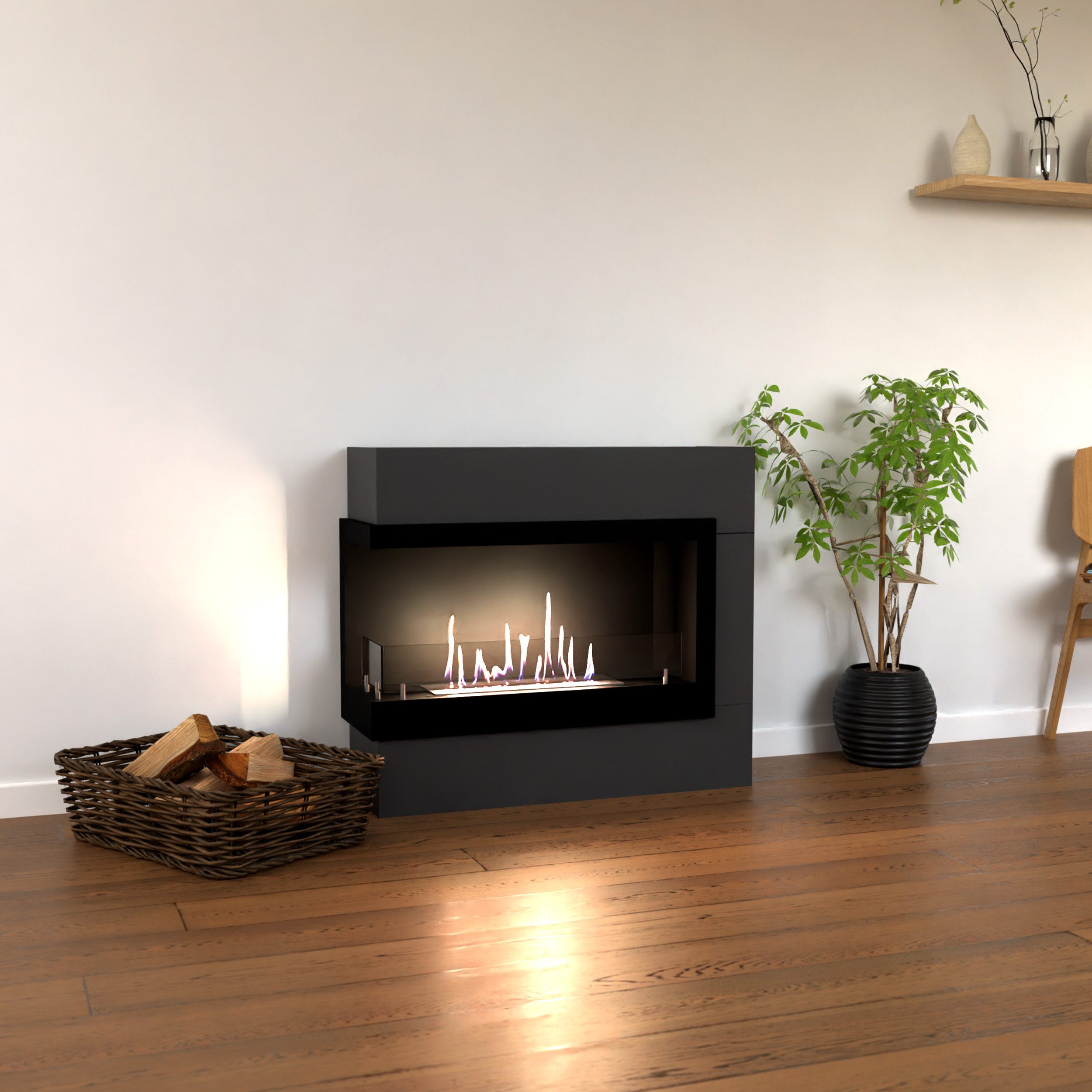 GLOW FIRE Echtfeuer-Dekokamin Halden Mini links Ethanol Kamin, Bioethanol Kamin mit 3h Brenndauer, Heizleistung bis 2kw