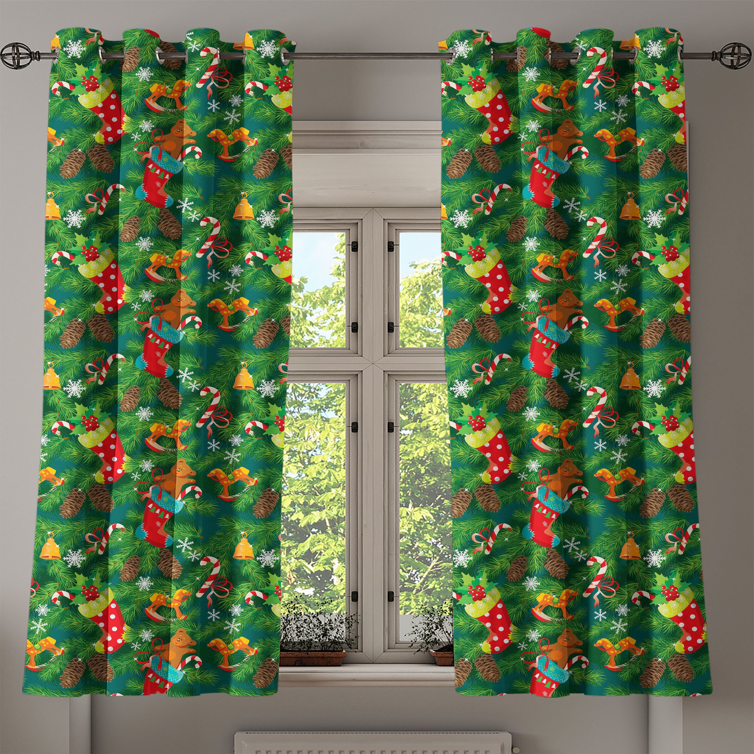 Schlafzimmer Gardine Abakuhaus, Pine Weihnachten Zubehör Wohnzimmer, Dekorative 2-Panel-Fenstervorhänge Weihnachten für