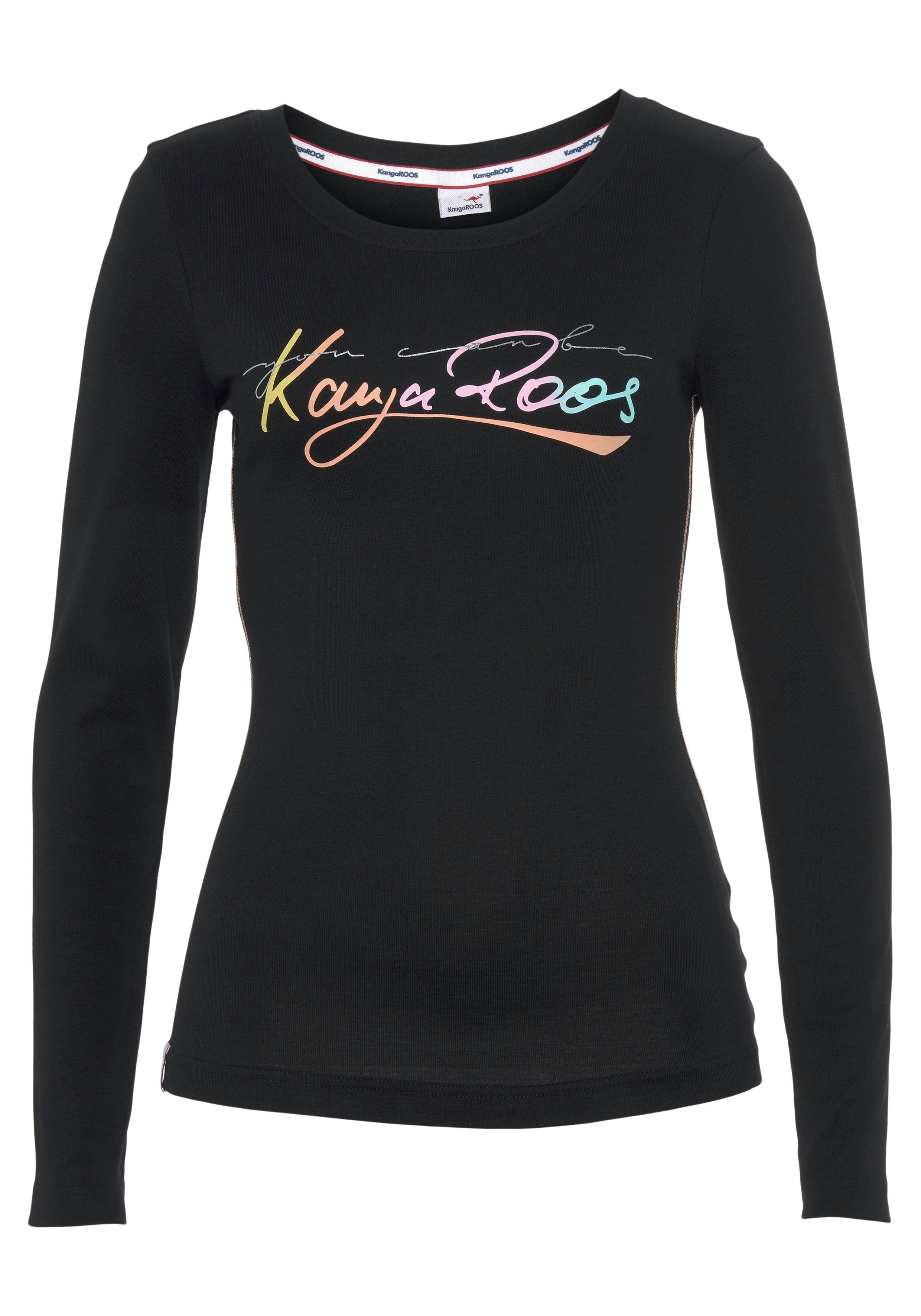 KangaROOS Langarmshirt mit trendig farbigen Logoschriftzug schwarz NEUE KOLLEKTION 