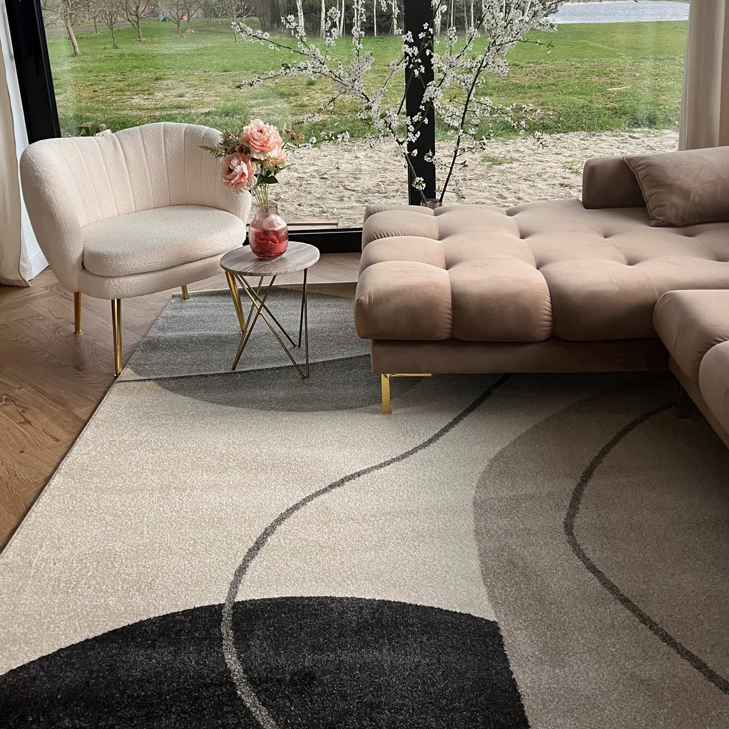 Mazovia Designteppich Modern Geometrisch Beige Creme Wohnzimmer, Schlafzimmer, Büro, Fußbodenheizung – Bild 4 von 5