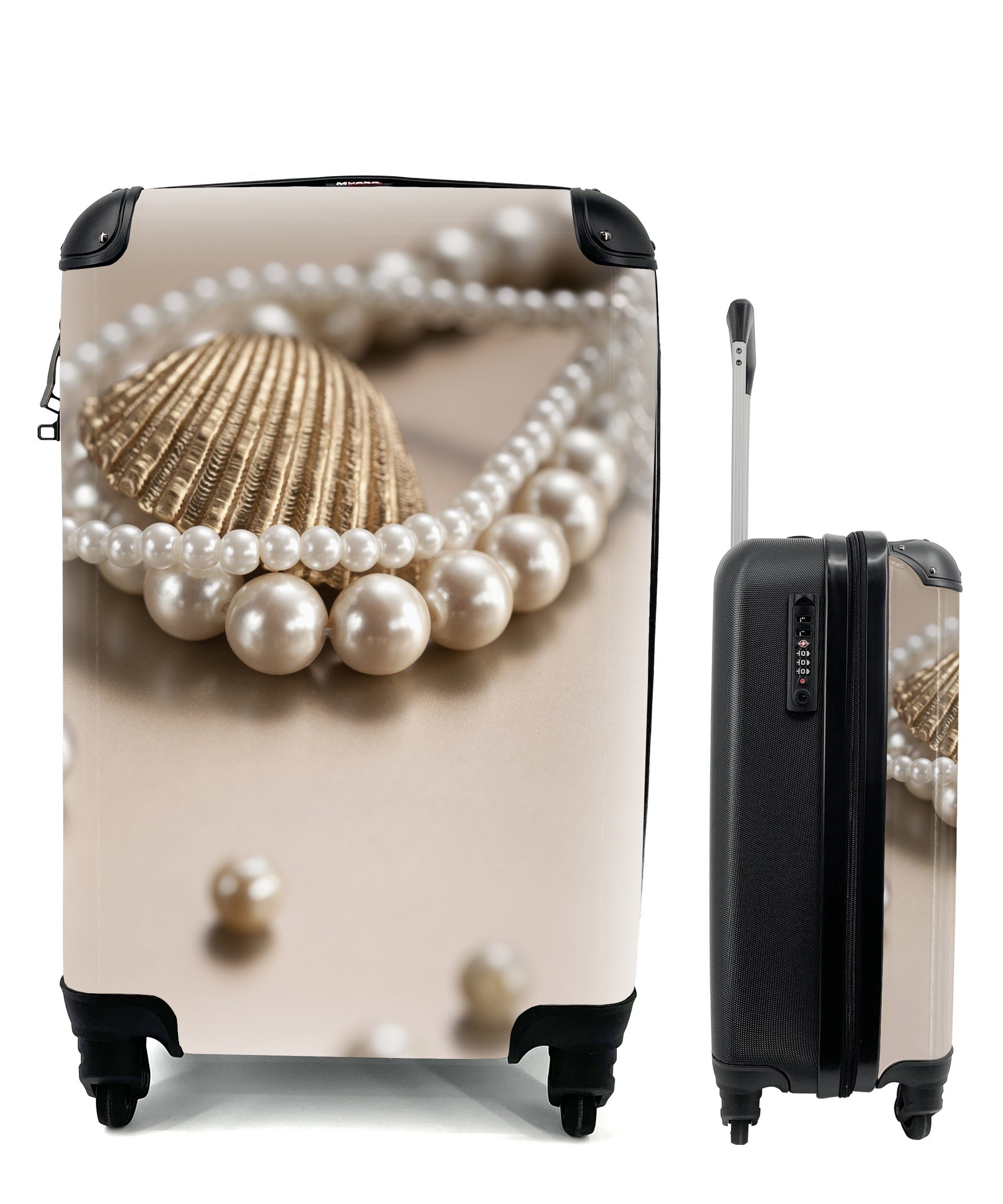 MuchoWow Handgepäckkoffer Nahaufnahme einer Perlenkette, 4 Rollen, Reisetasche mit rollen, Handgepäck für Ferien, Trolley, Reisekoffer | Handgepäck-Koffer