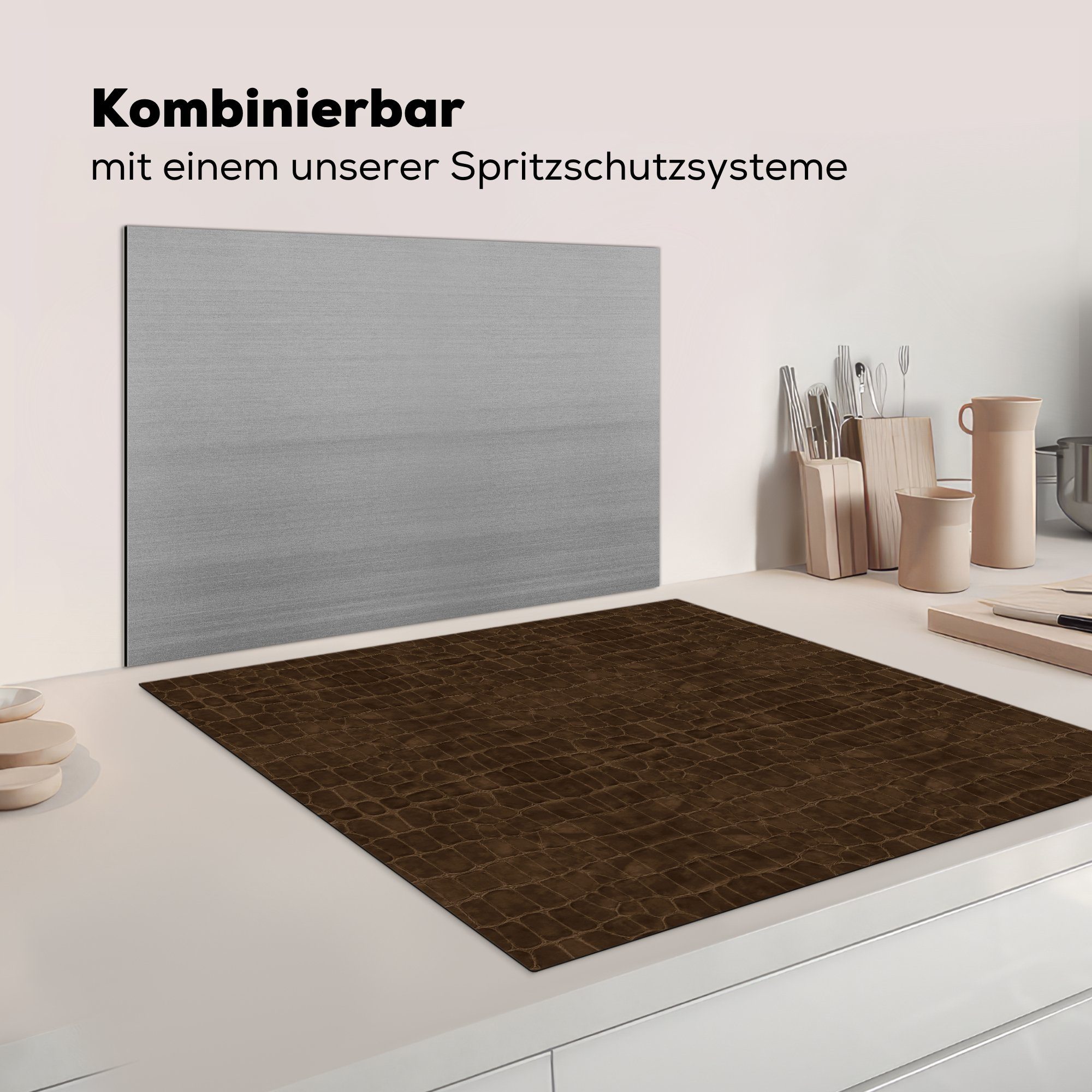 - Induktionsschutz Textur 78x78 Tierhaut, für tlg), (1 - - Arbeitsplatte Herdblende-/Abdeckplatte Leder Vinyl, MuchoWow cm, küche Ceranfeldabdeckung,