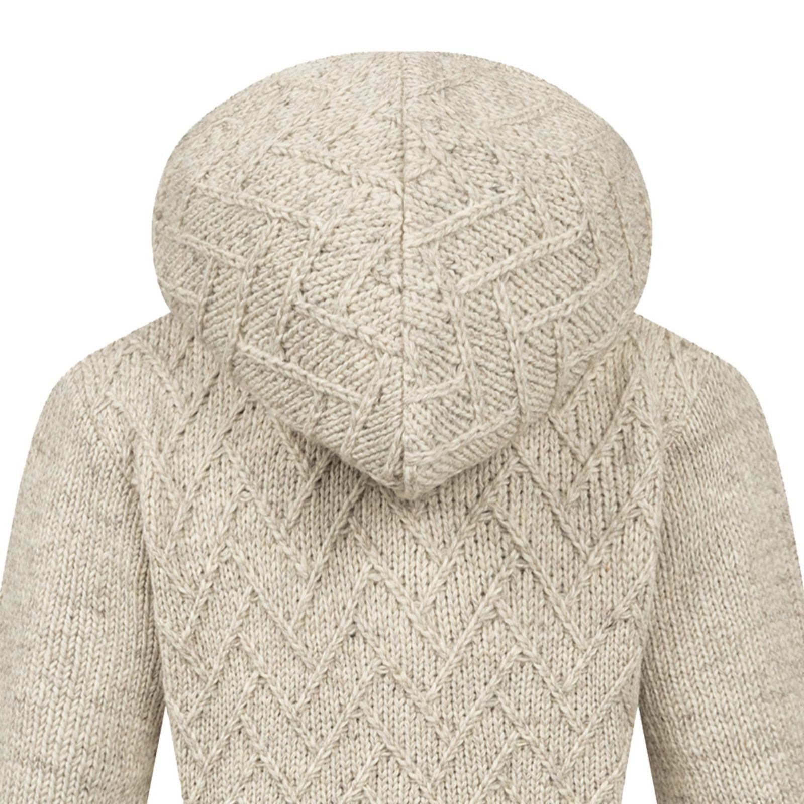 KUNST UND MAGIE Longstrickjacke Klassische Strickjacke Kurzmantel Wolle + Fleecefutter und Kapuze