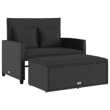 vidaXL Gartenbank Gartensofa mit Kissen 2-Sitzer Schwarz Polyrattan