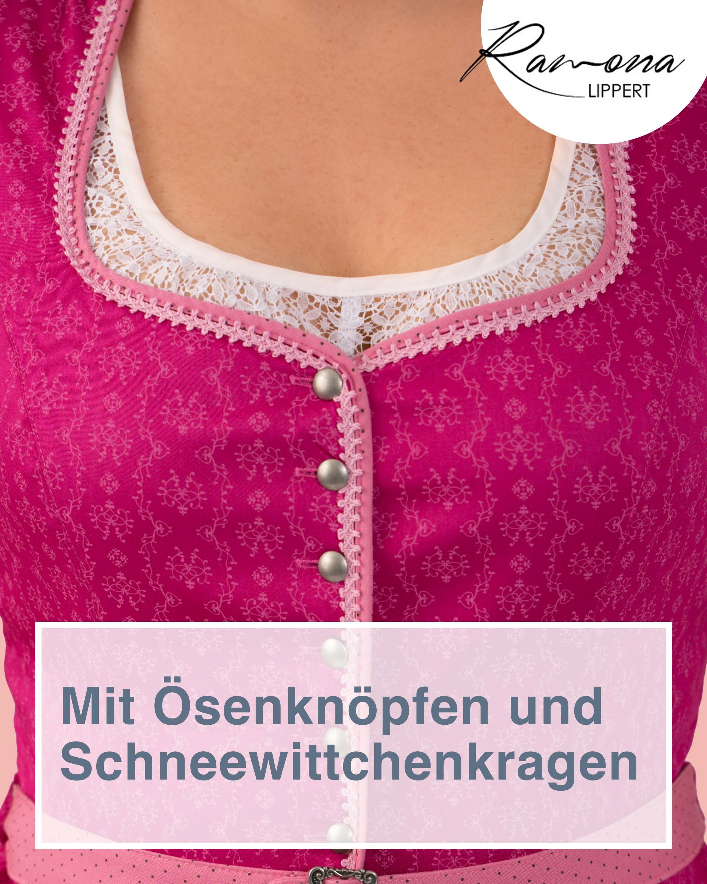 pink Trachtenbluse Mieder Lippert mit Knöpfe 51 cm Rückenlänge Gürtel Nicole Ramona