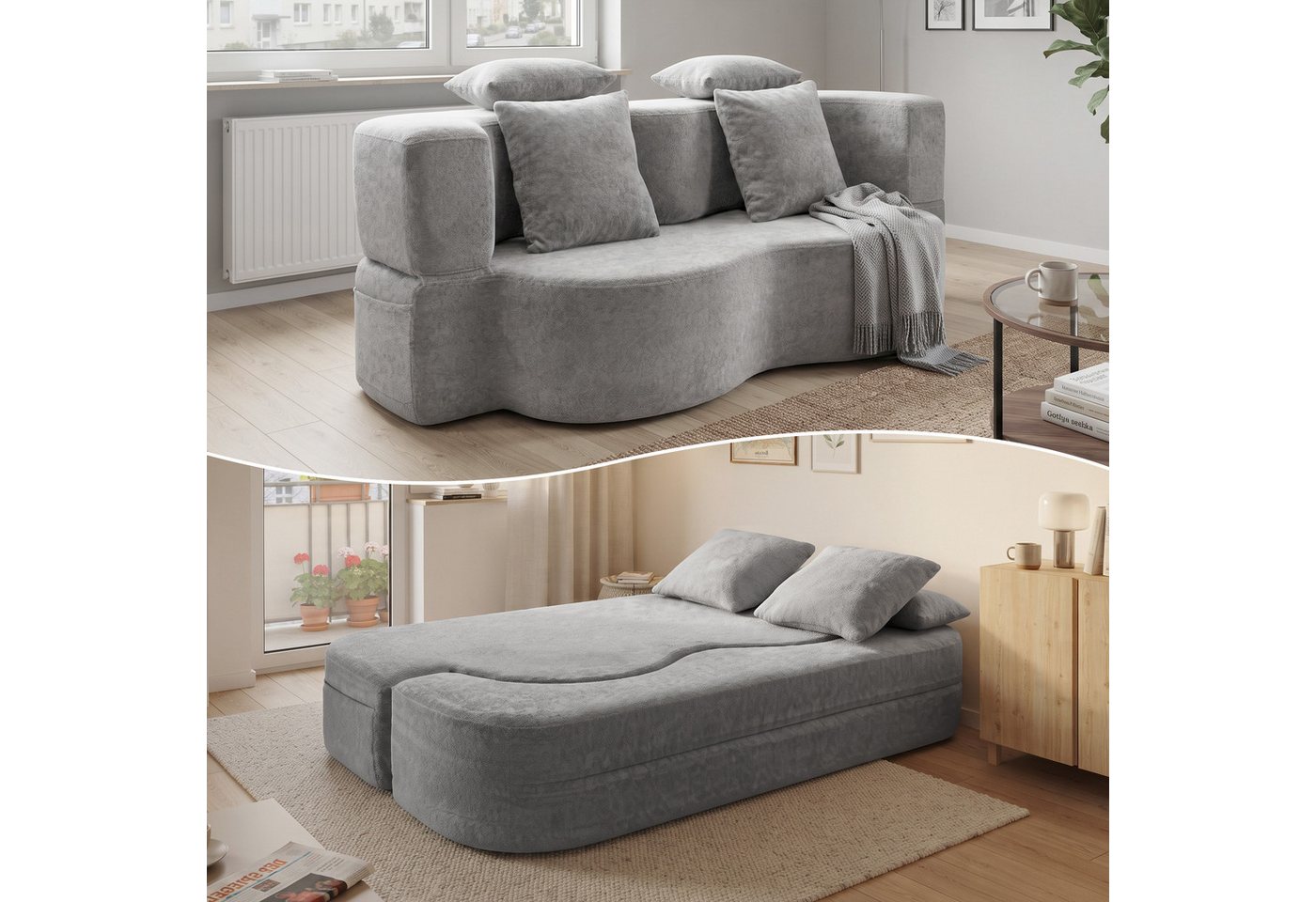 GLP Schlafsofa 2-Sitzer Sofa mit Schlaffunktion, Boneless Bodensofa für Kleine Räume, Set, Klappsofa ohne Montage mit hochdichtem Schaumstoff