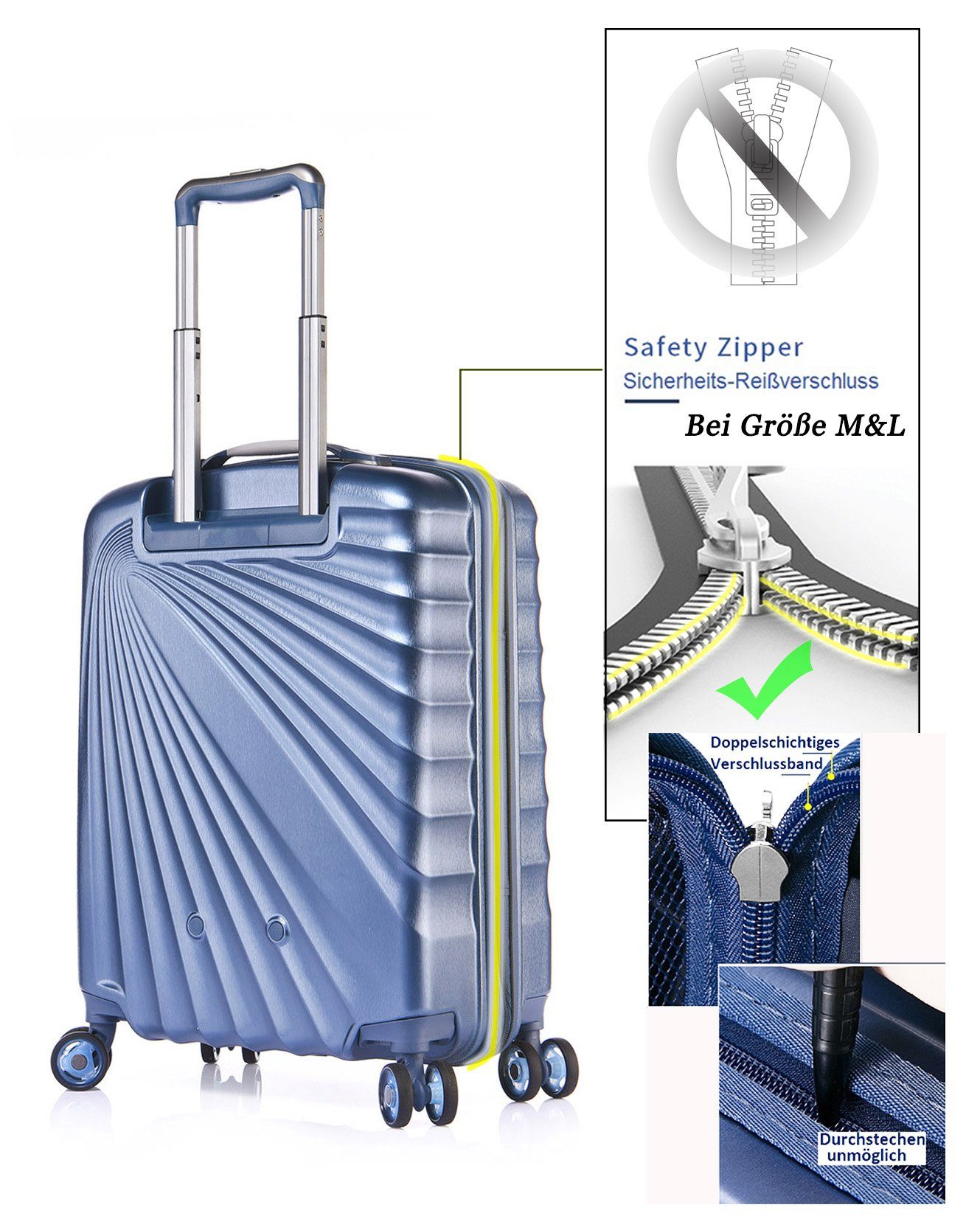 Verage Handgepäckkoffer Kinetic Blau Volumenerweiterung, 4 4-Doppelrollen, 19'', TSA-Zahlenschloss Rollen