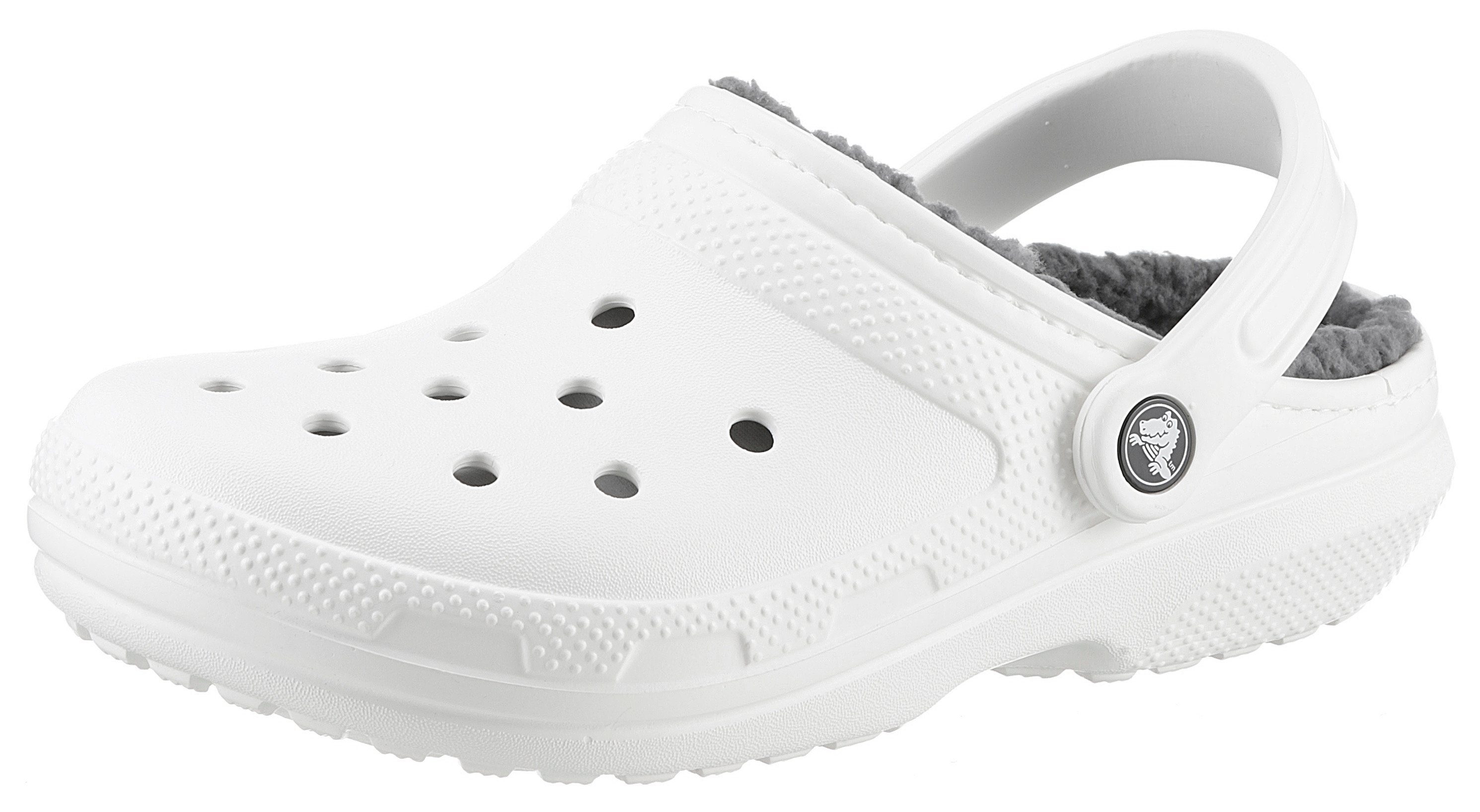 Clog Hausschuh Crocs Fellimitat kuscheligem weiß-grau mit Classic Lined
