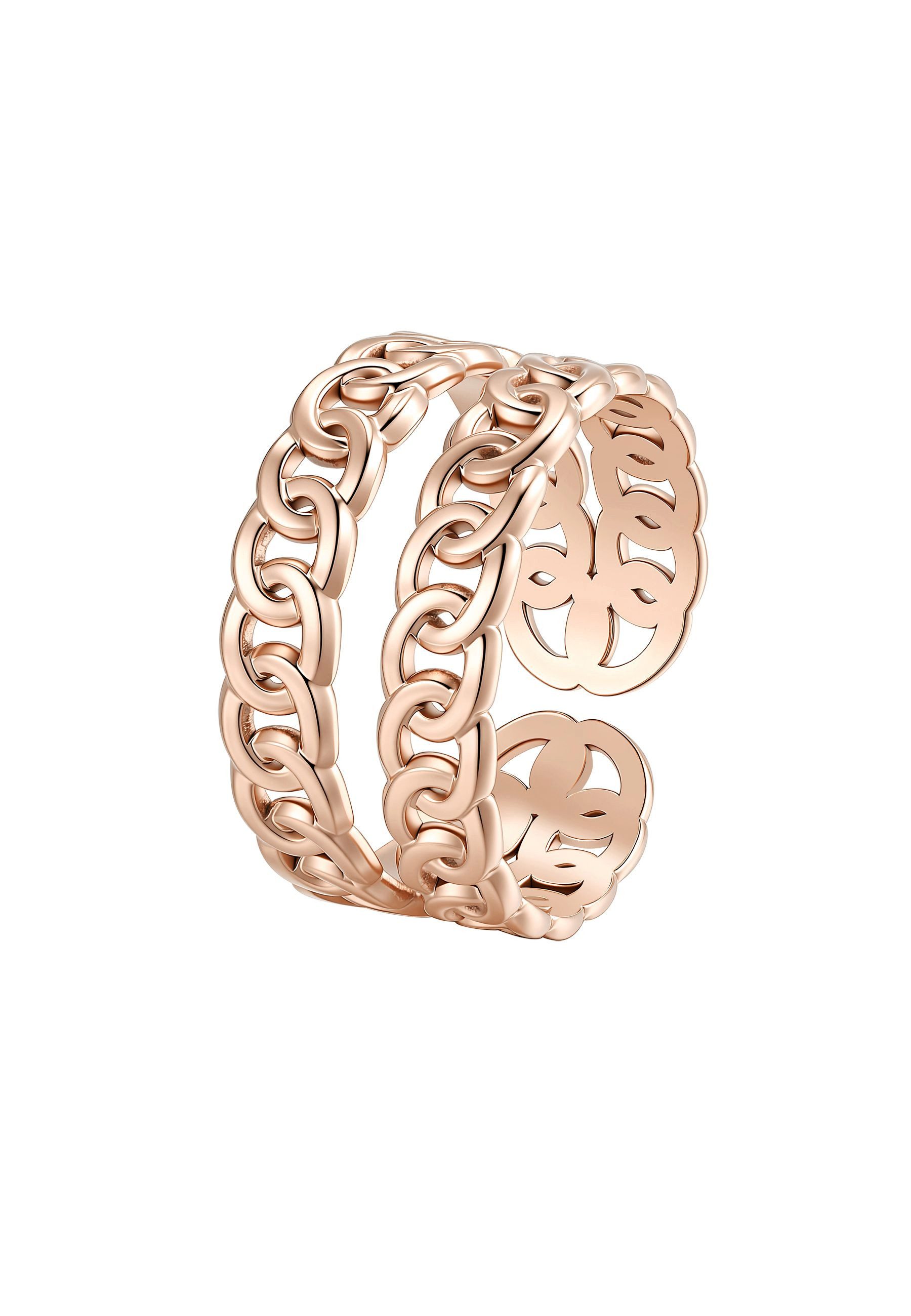 Hey Happiness Fingerring Doppelglied, offener Geo Kettenring Damen, Doppelter Statement Ring in Gold Rosa Silber, mit Gliederdesign