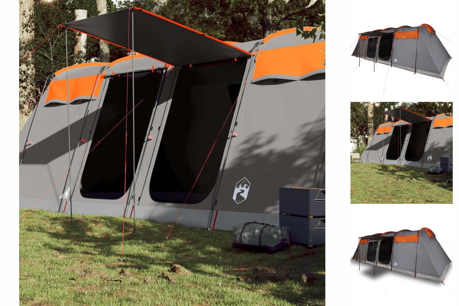 vidaXL Kuppelzelt Zelt Campingzelt Tunnel-Familienzelt 8 Personen Grau und Orange Wasser