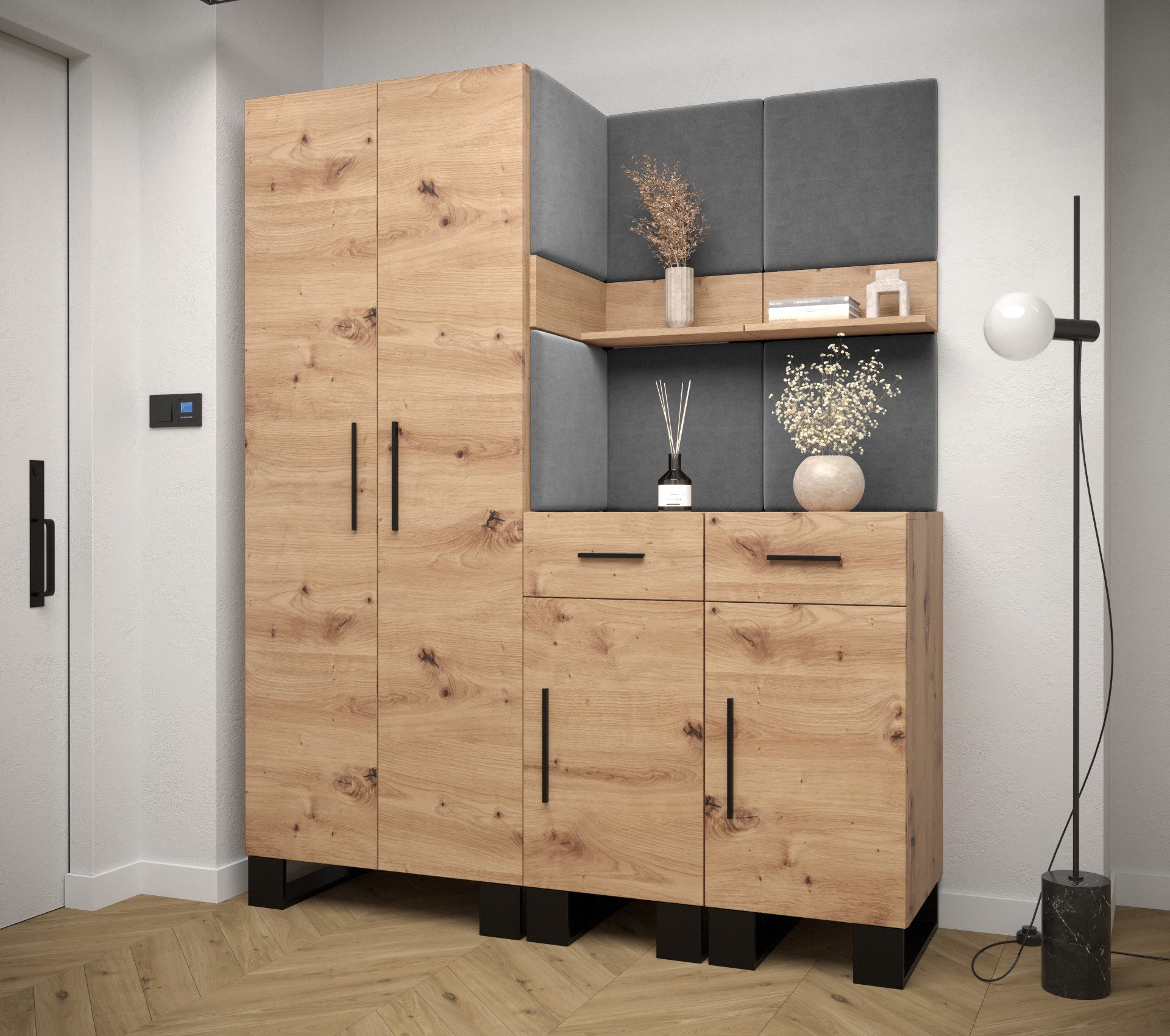 ABIKS MÖBEL Garderoben-Set ARTIN Set 7 Garderobe mit gepolsterten Paneelen, Industriell Design