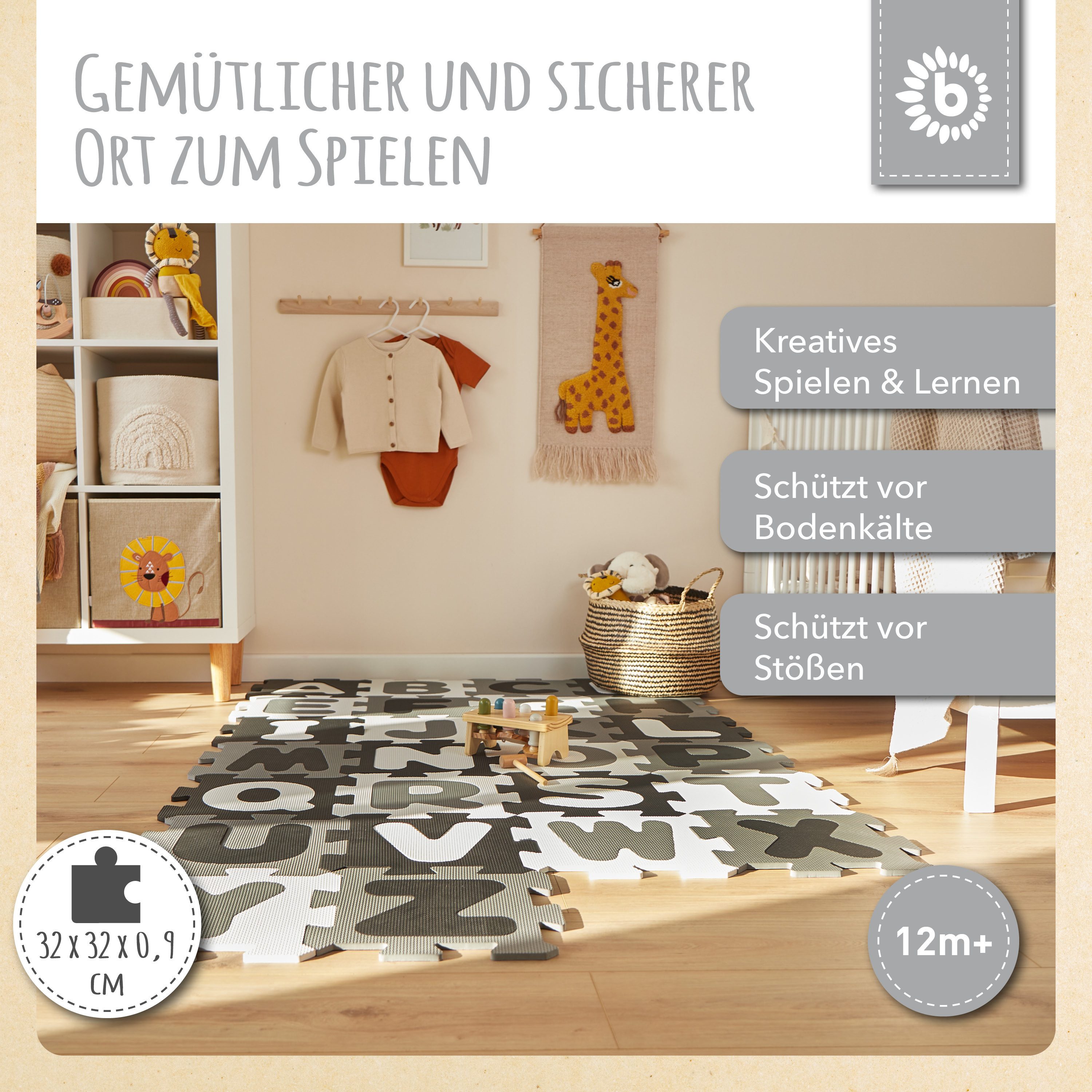 BIECO Steckpuzzle Puzzlematte 60tlg. Kinderteppich Spielteppich Kinder Spielmatte, Puzzleteile