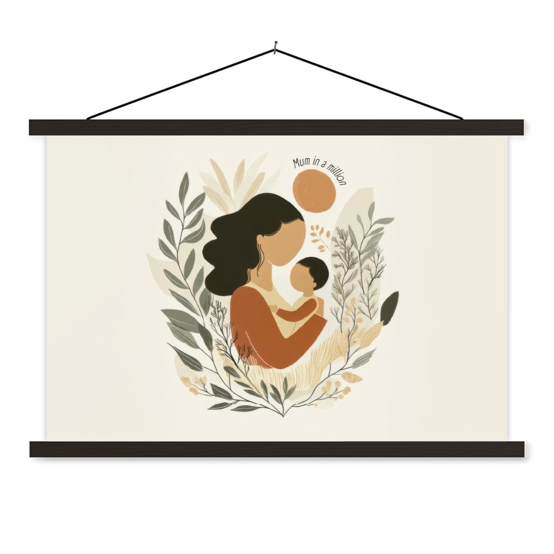 MuchoWow Poster Illustration - Zitat - Mutter, (1 St), Bilderleiste, Bilderrahmen, Magnet Rahmen, Holz, 90x60 cm