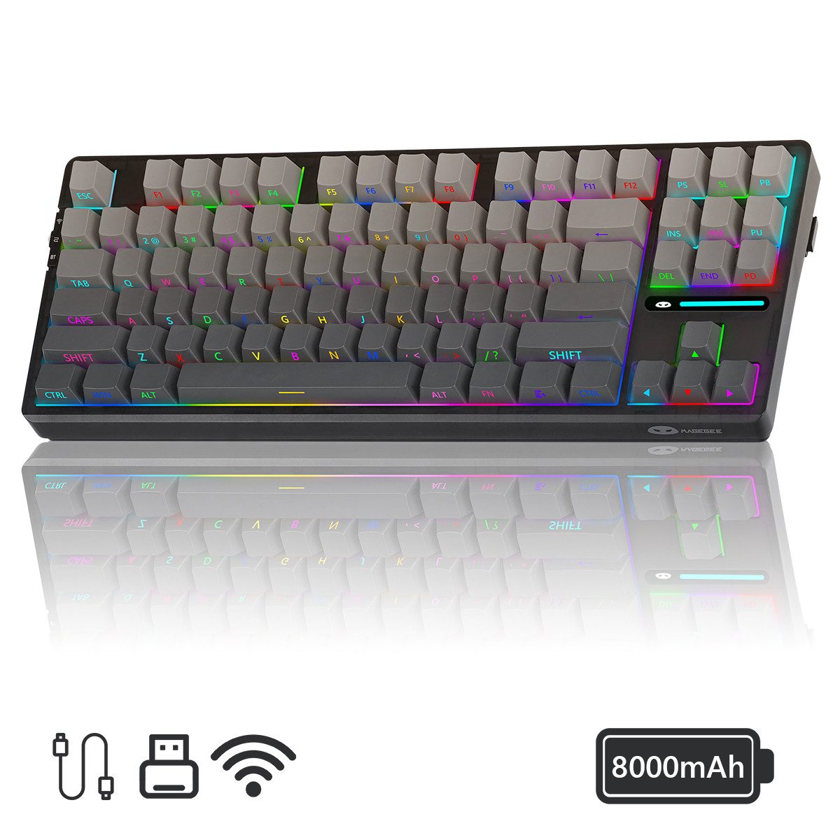 DOPWii Mechanische Gaming-Tastatur mit 82 Tasten – Gaming Tastatur Gaming-Tastatur (Tri-Mode: Wired/2.4G/BT, Ergonomisch, PBT-Tasten, Blauwal Switch, RGB)