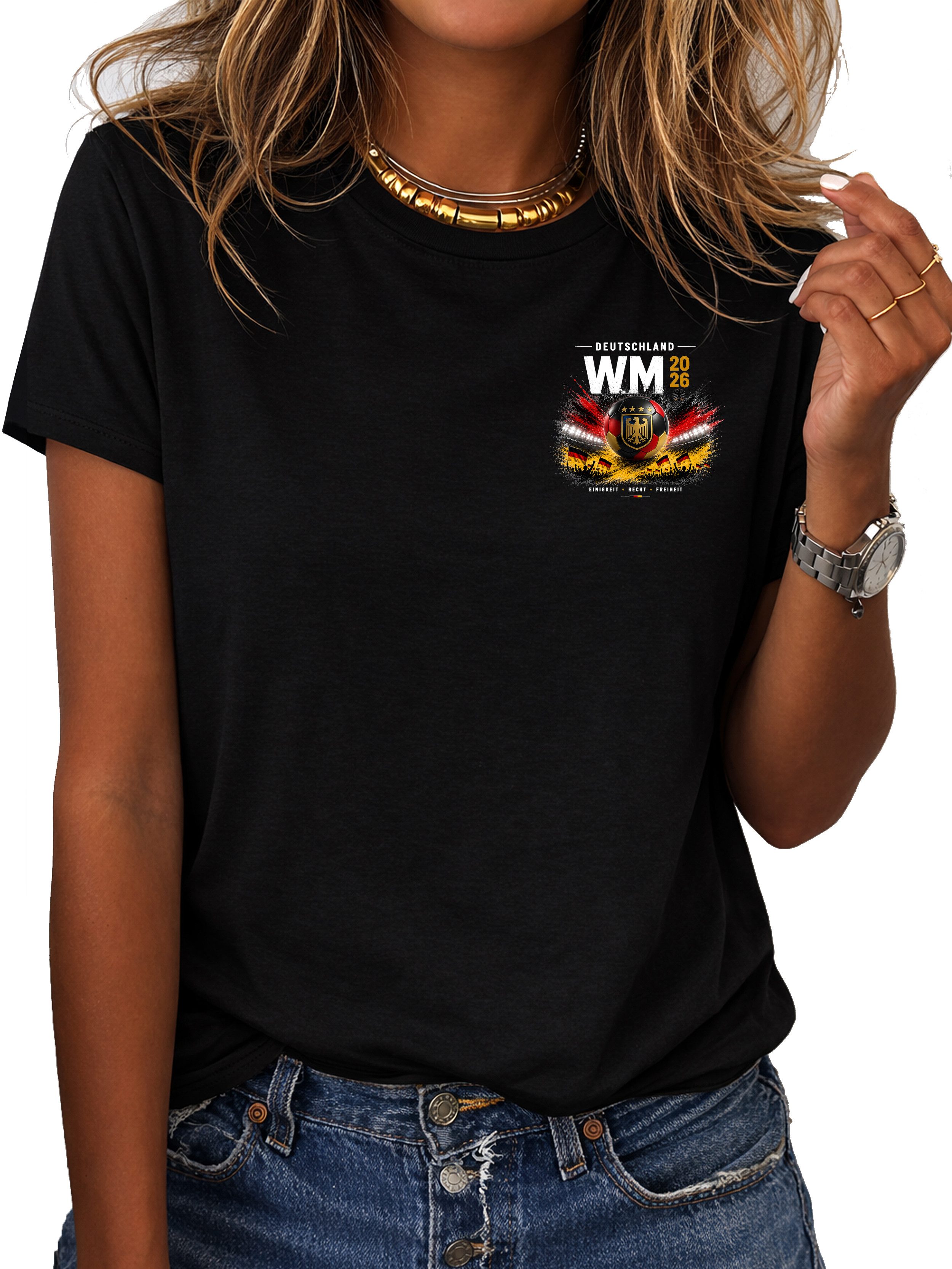 T-Shirt Damen Shirt Rundhals Basic Fußball Deutschland WM 2026
