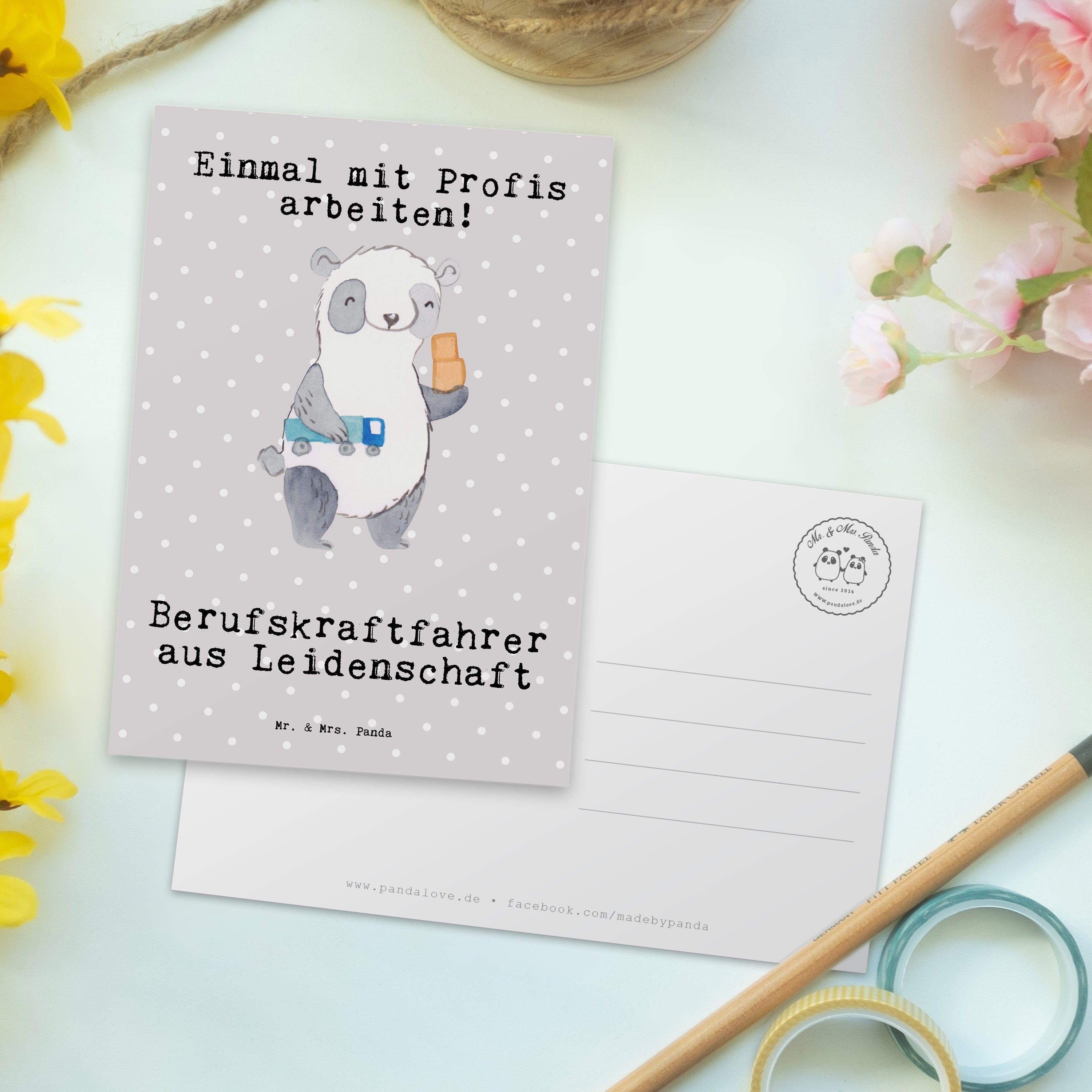 Mr. & Mrs. aus Einladu Pastell Leidenschaft Geschenk, Berufskraftfahrer Postkarte - Panda - Grau