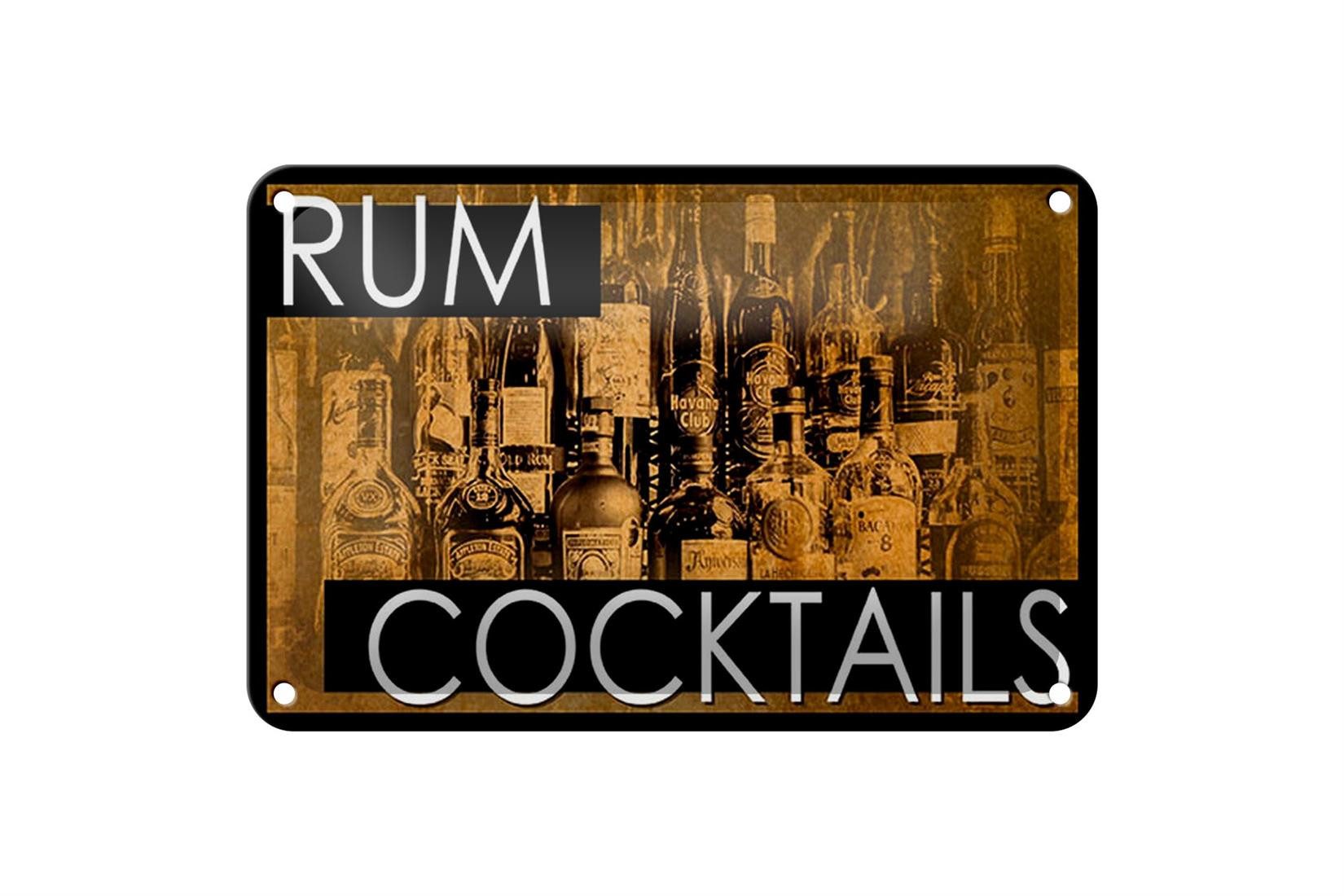 Femer GmbH Metallschild Alkohol 18x12cm Rum Cocktails, (1 St), gewölbte Oberfläche, abgerundete Ecken, umgeschlagene Kanten