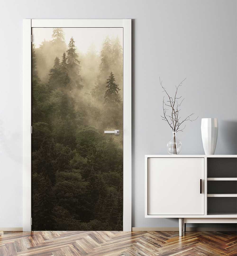 MyMaxxi Dekorationsfolie Türtapete Türposter selbstklebend nebliger Wald beige Türaufkleber, (nebliger Wald beige, 1St.}, Klebefolie Tür aufgerollt), Selbstklebend
