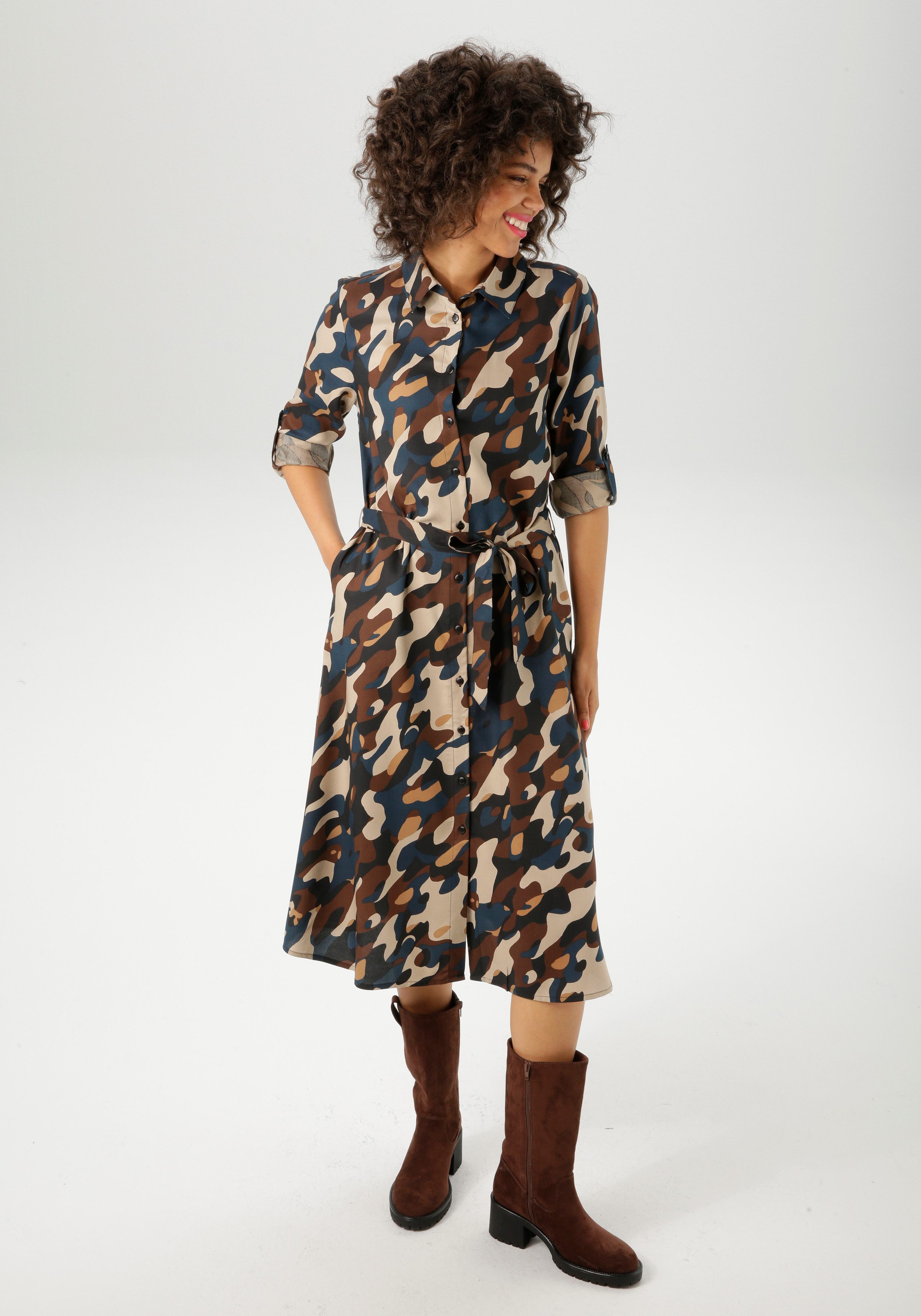 Aniston CASUAL Blusenkleid (mit abnehmbarem Bindegürtel) mit trendfarbigen, günstig online kaufen