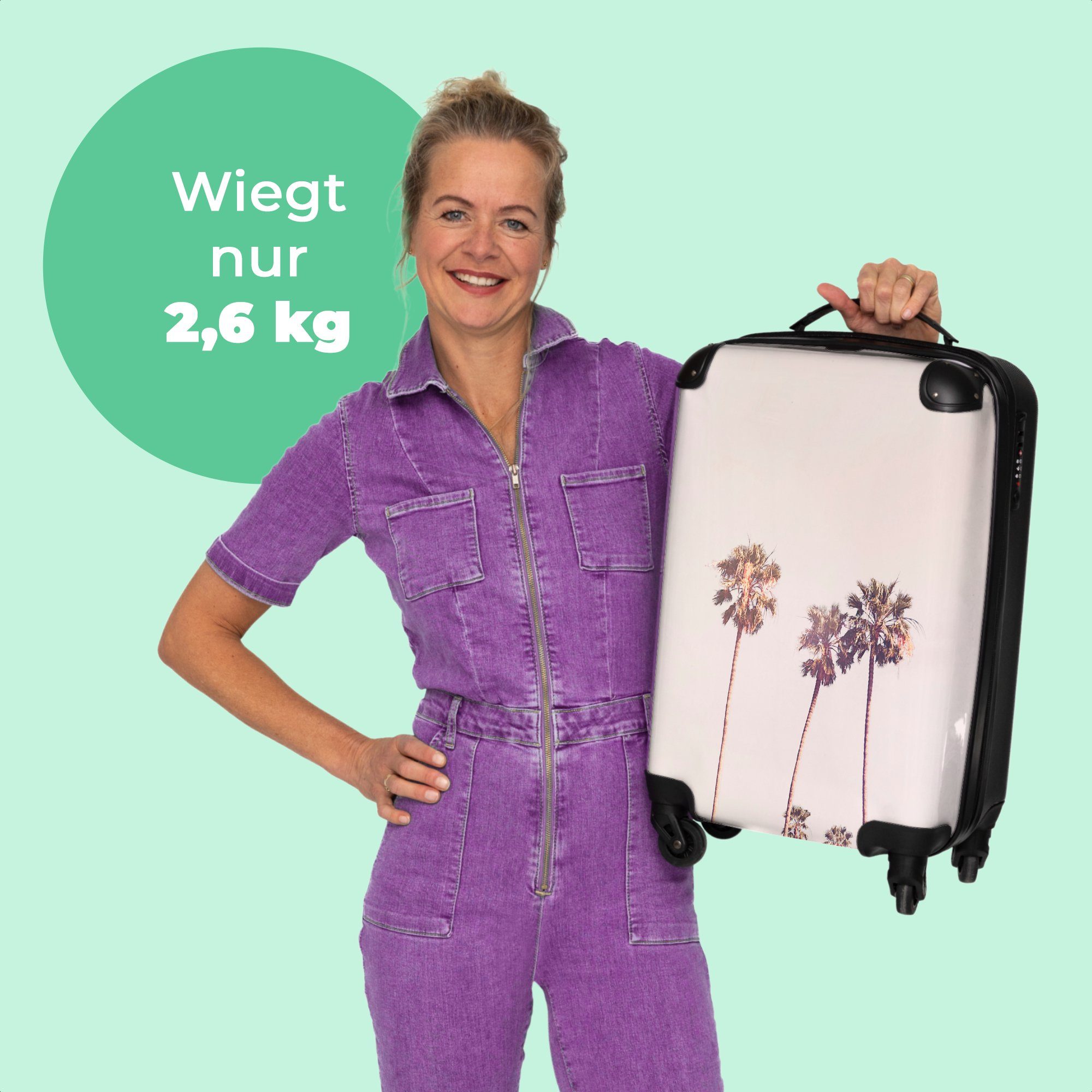 Trolley mit Rollen, 4 Natur Himmel, Rollen 55x35x20cm Rollkoffer Sonne Reisekoffer Kleine 4 Cabin - - - Palmen Handgepäck NoBoringSuitcases.com© Handgepäckkoffer -