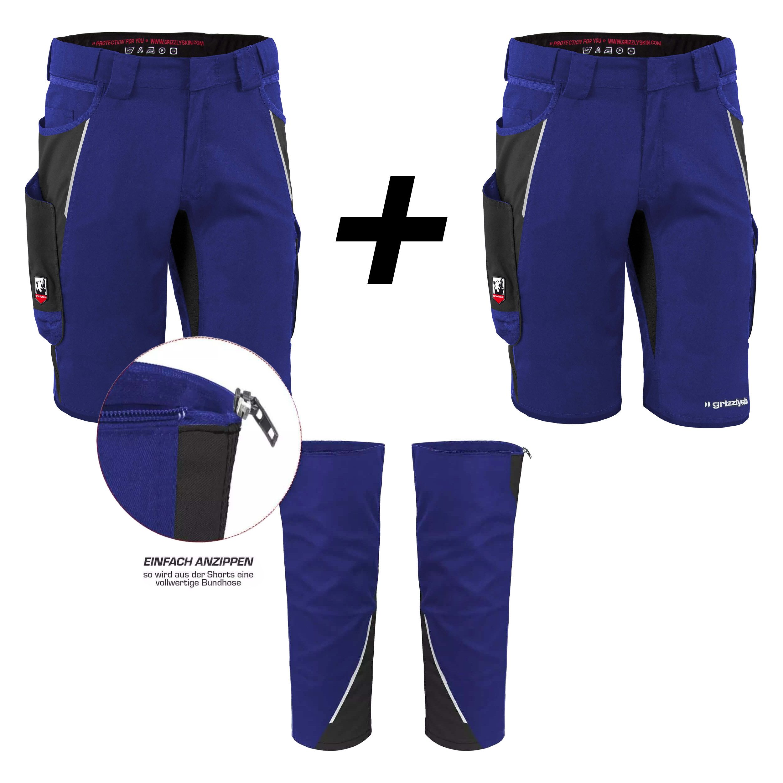 Qualitex Workwear Arbeitsshorts Moderne kurze Arbeitshose - 2x Herren Shorts IRON + Beinverlängerung (3-tlg) Cordura, Stretch, Lyocell - Robust & Atmungsaktiv für Handwerker