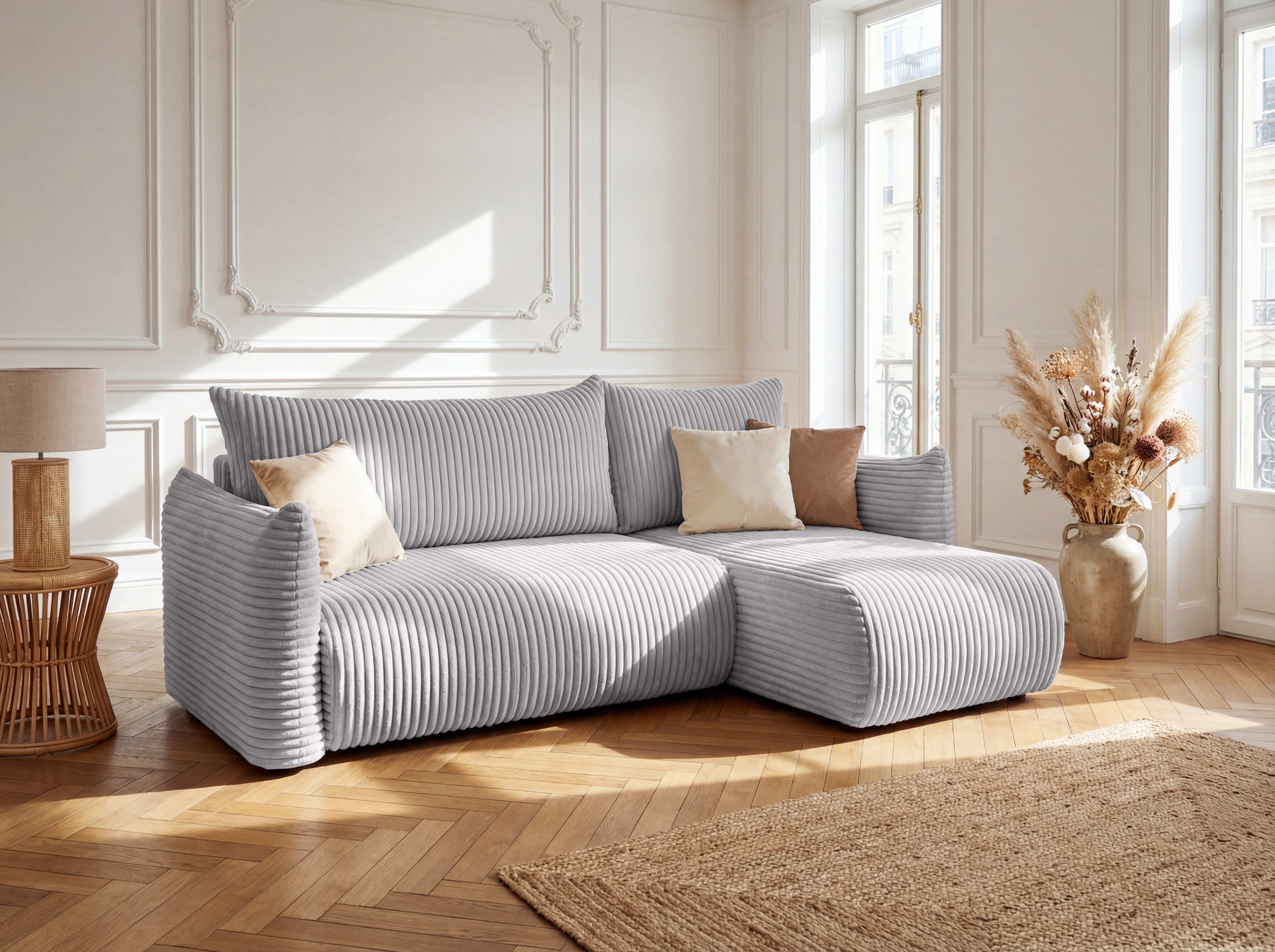 yourhouse24 Ecksofa FILO MINI L-Form Couch, Cord-Stoff, mit Bettfunktion und Bettkasten, Seite universal
