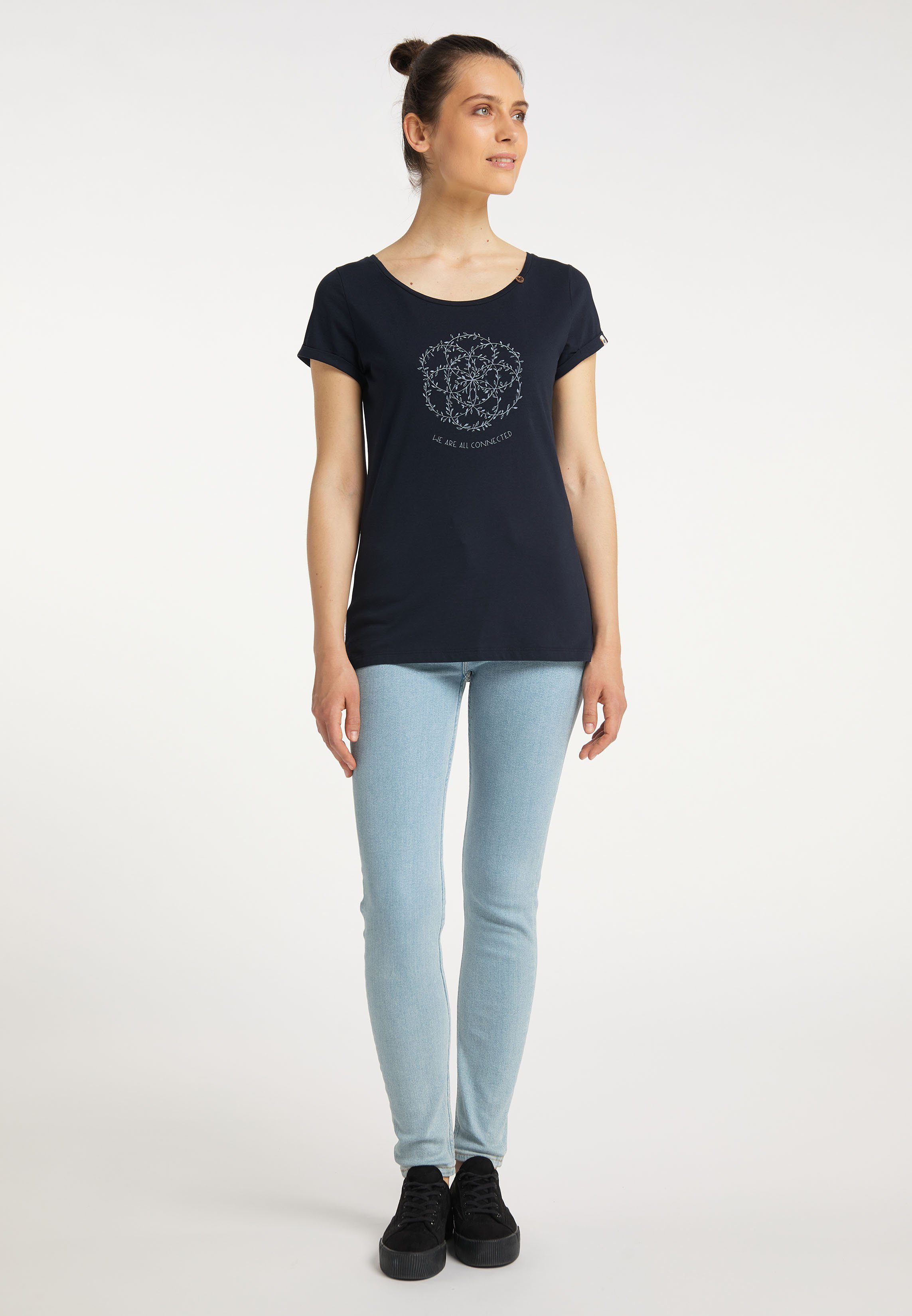 & ORGANIC UNI T-Shirt A Nachhaltige NAVY Vegane FLORAH Ragwear Mode PRINT