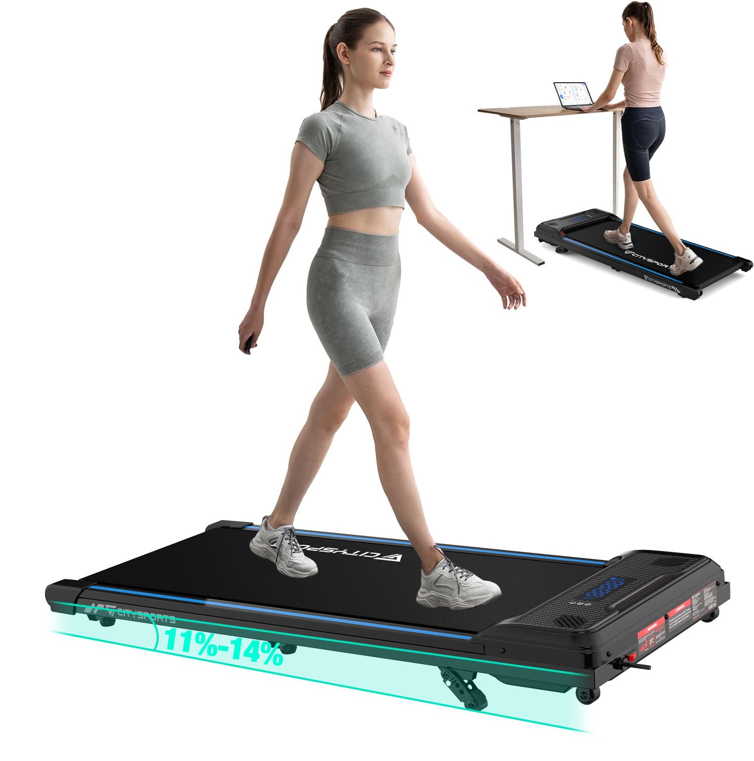 CITYSPORTS Laufband WP6 Walking/Jogging Pad Mit Steigung 440W motor (Mit Toolkit, mit Schmiermittel), für zuhause mit Fernbedienung Bluetooth LED Dispaly,1-6KM/H