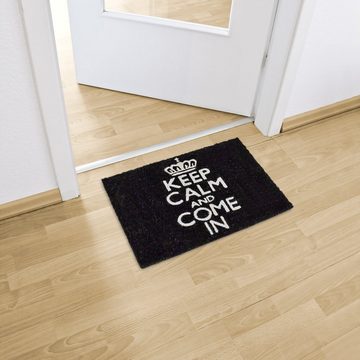 Fußmatte Fußmatte KEEP CALM Kokos schwarz, relaxdays, Höhe: 15 mm