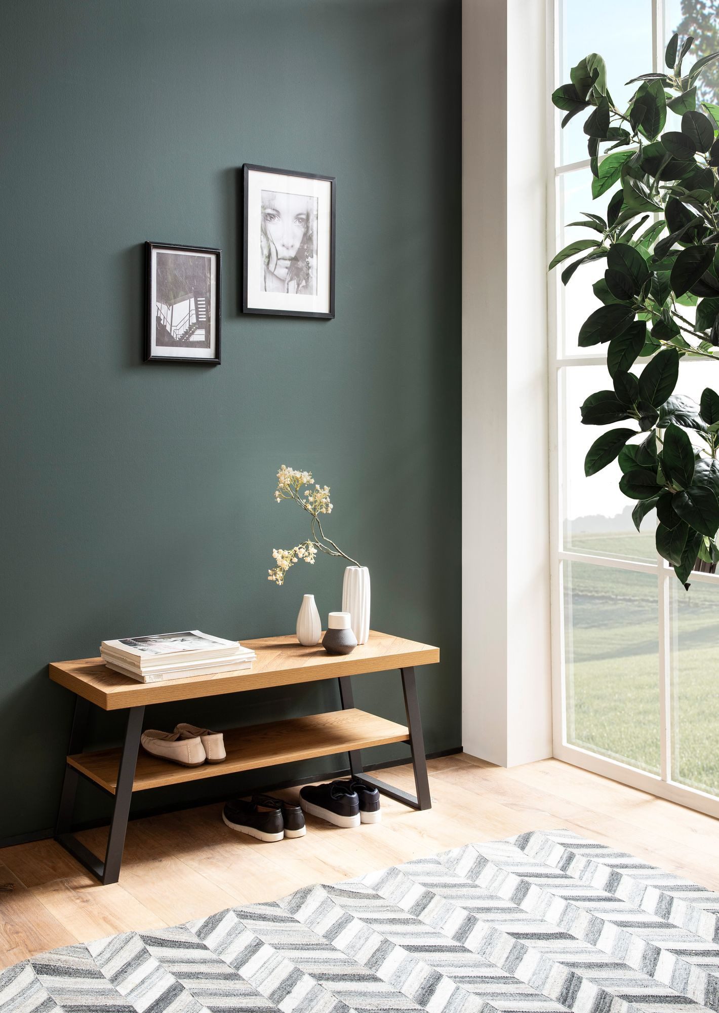 FINEBUY Schuhbank FB103439 (Garderobenbank 100x41x40 cm Eiche-Dekor Fischgr günstig online kaufen