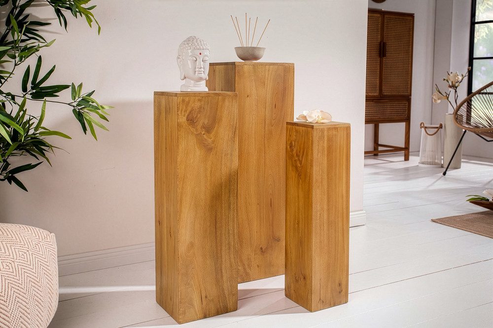 riess-ambiente Beistelltisch MAKASSAR 80cm braun - Mangoholz, Massiv, honey finish, Handarbeit (Set, 3-St., 3x Dekosäule), Dreier-Set Säulen - ideal für Wohn- und Schlafzimmer als Ablage